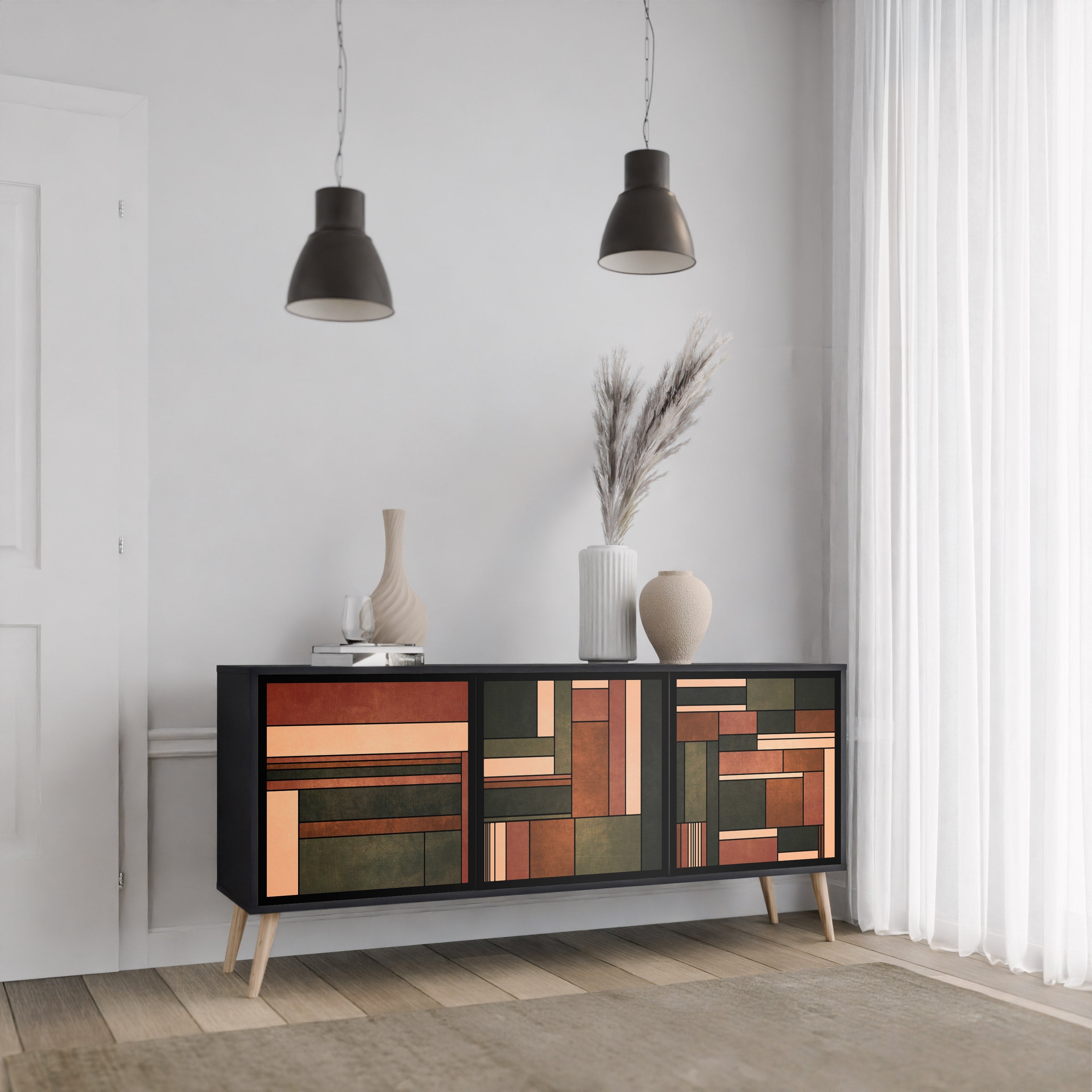 FIGURES OF NATURE 3-Door Sideboard in Black Finish