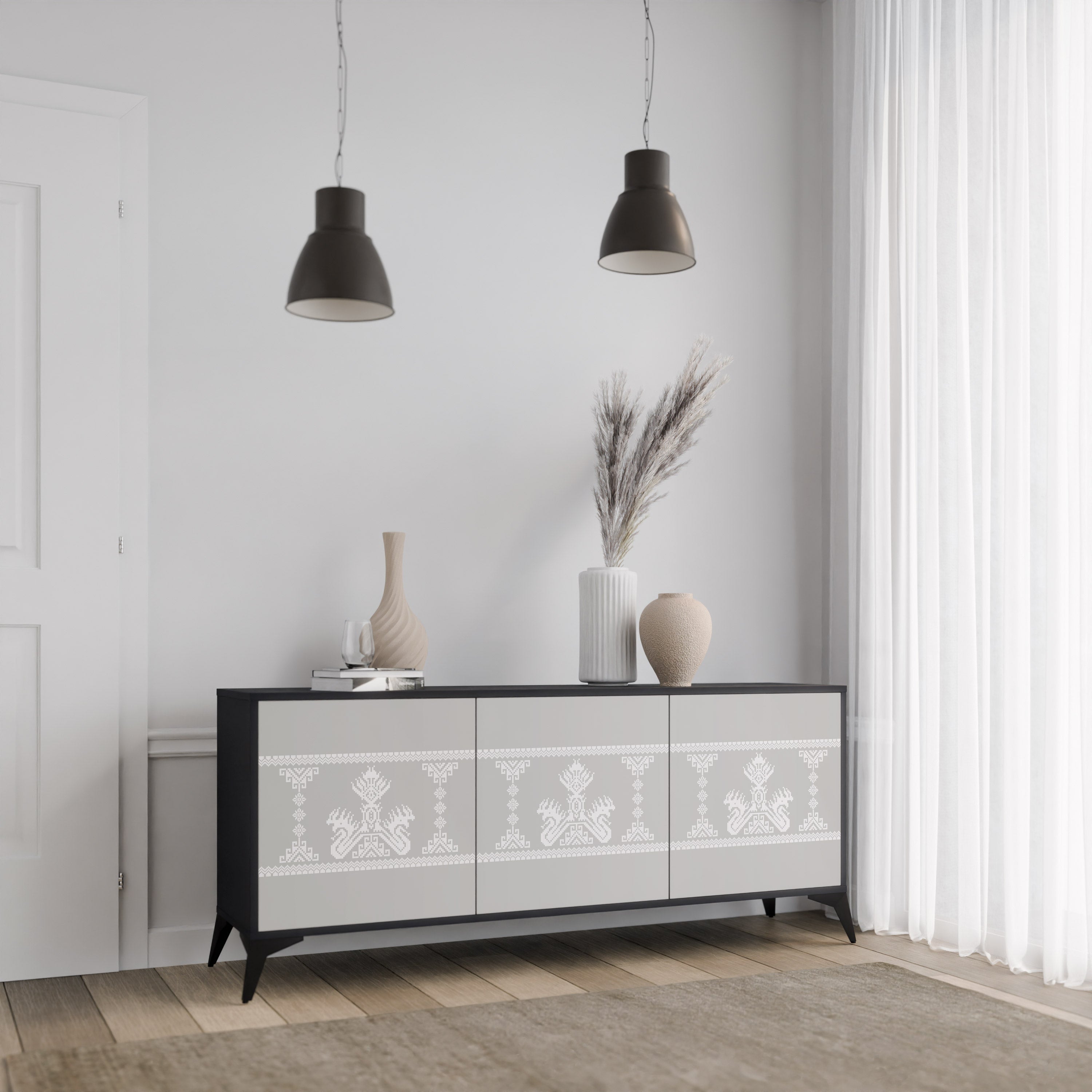 THAI GRAY 3-Door Sideboard in Black Finish