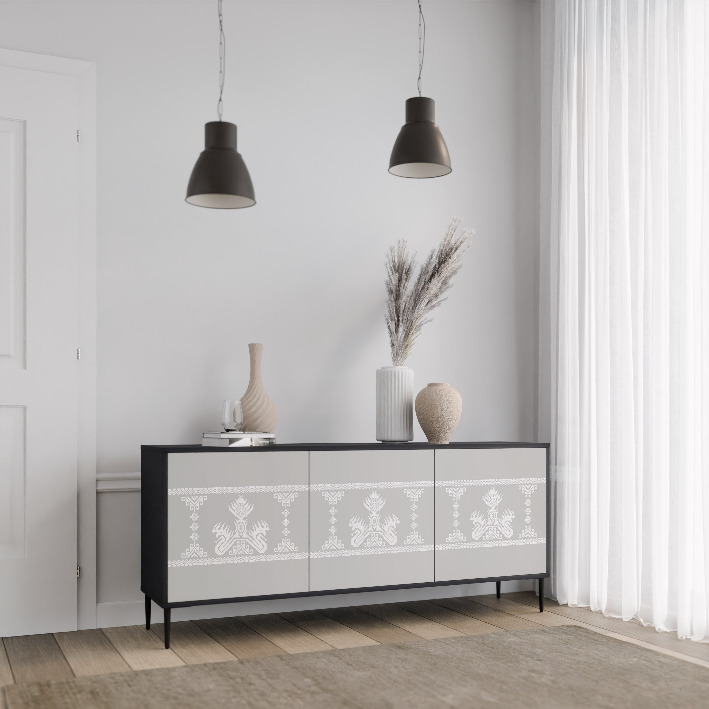 THAI GRAY 3-Door Sideboard in Black Finish