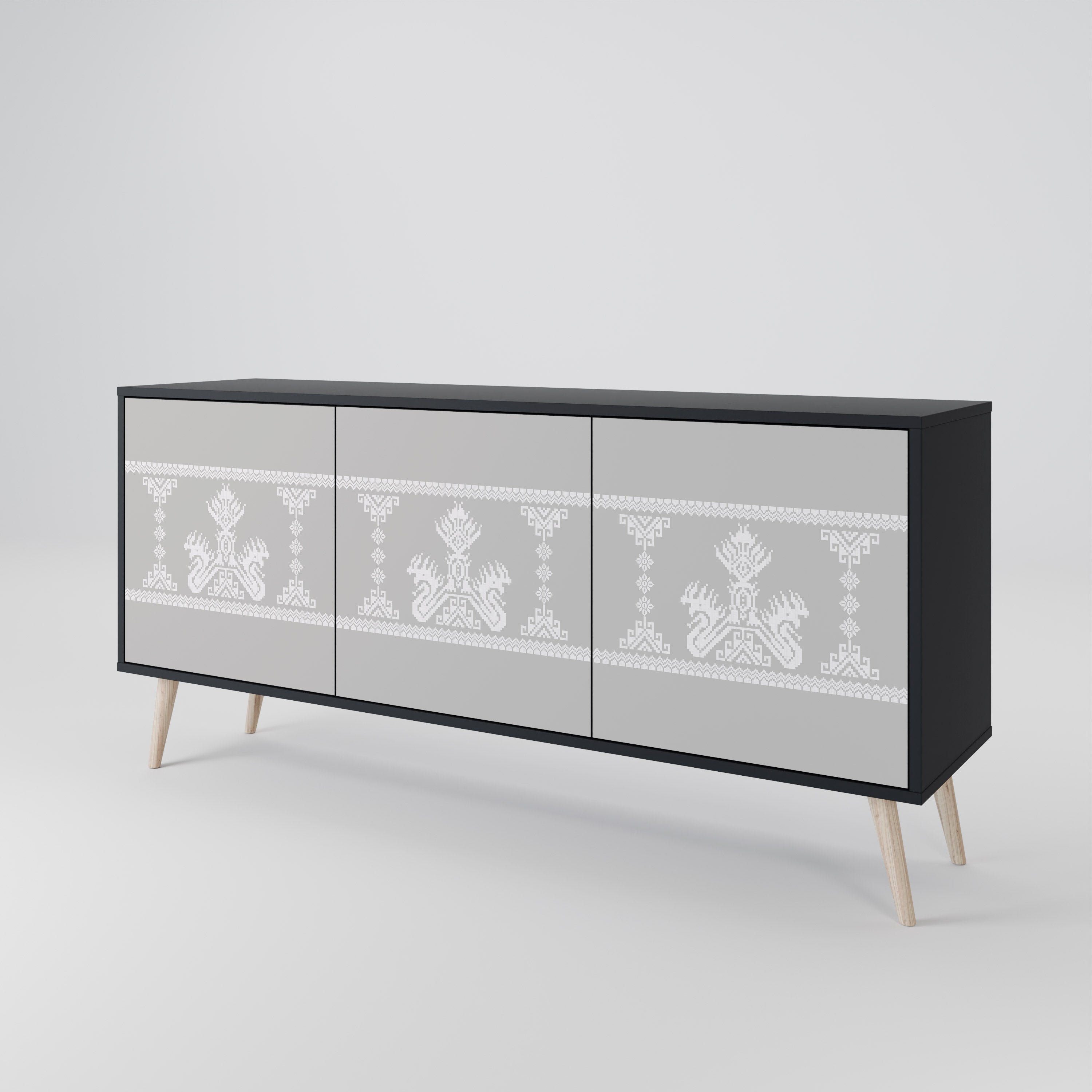 THAI GRAY 3-Door Sideboard in Black Finish