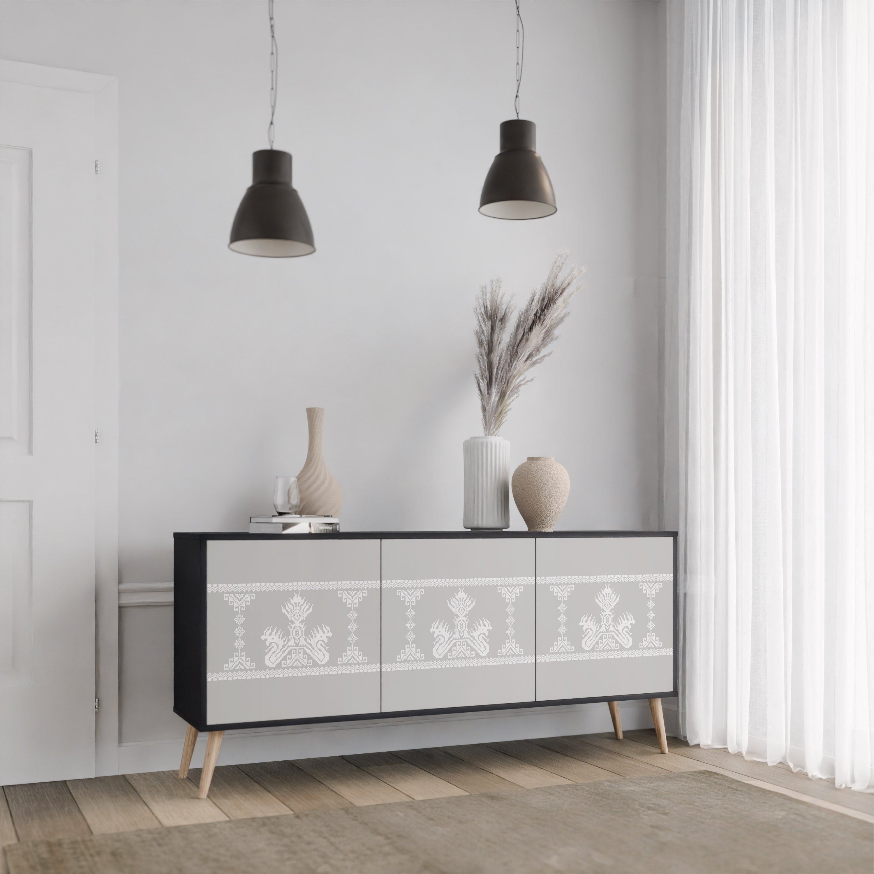 THAI GRAY 3-Door Sideboard in Black Finish