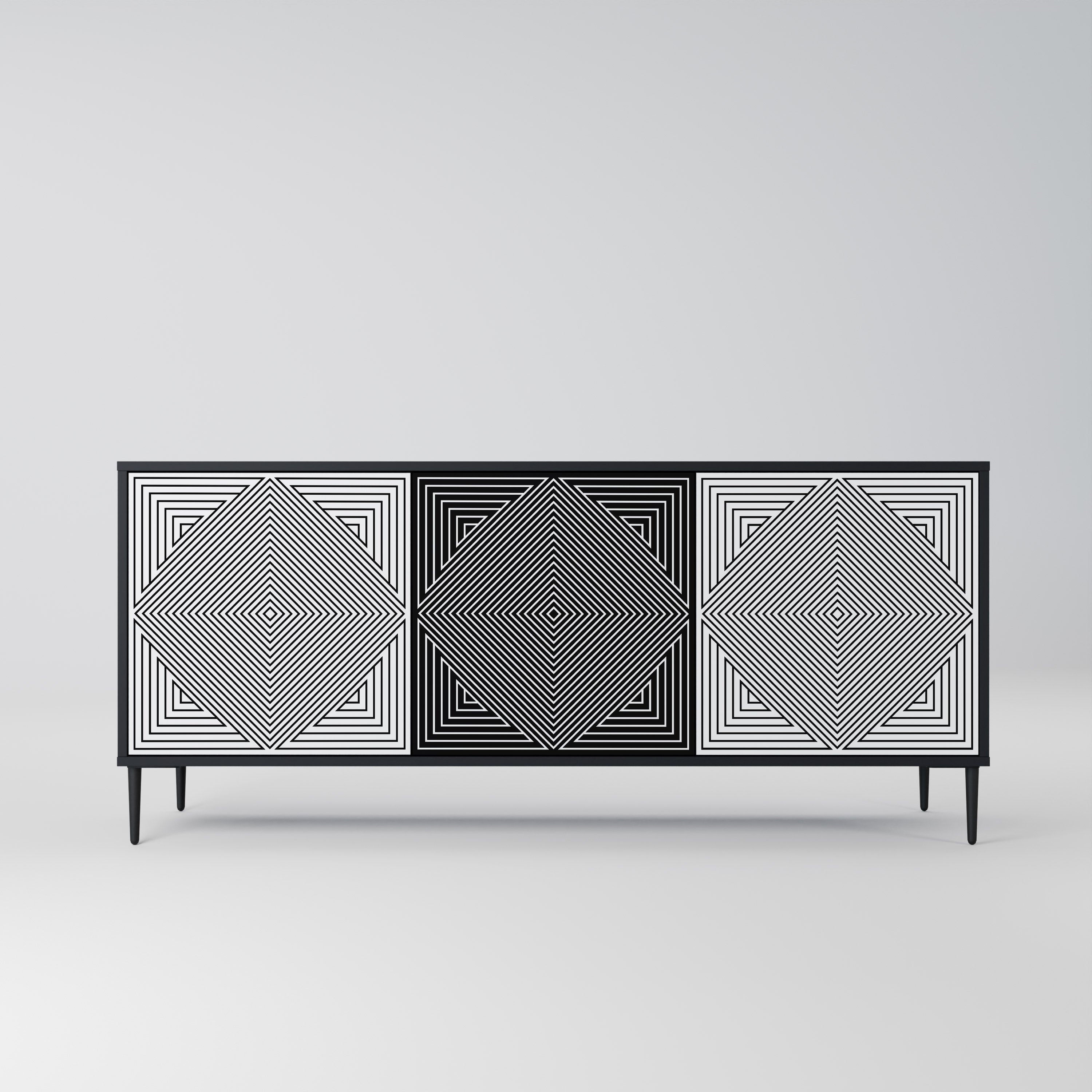 POLYGON ILLUSION 3-Door Sideboard in Black Finish