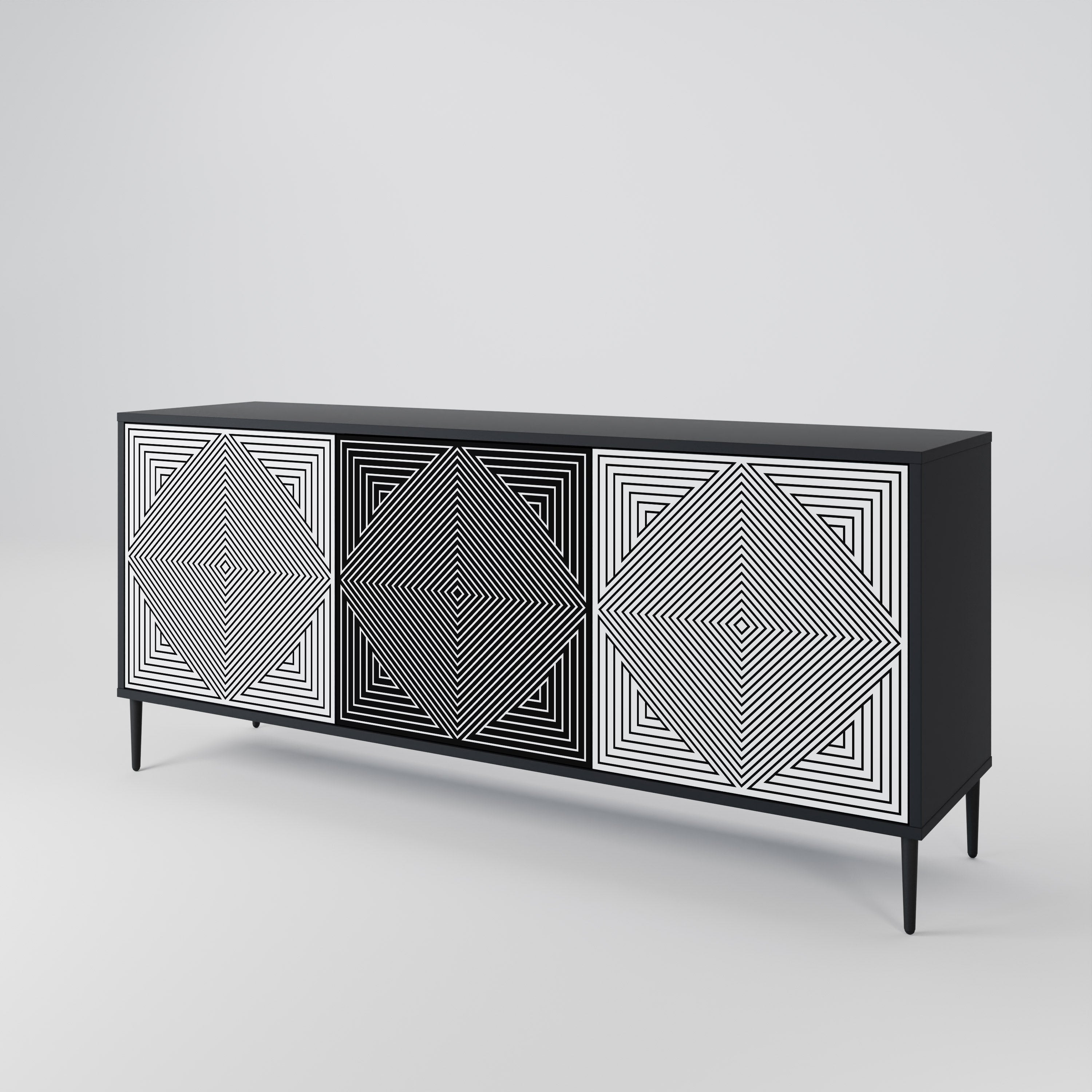 POLYGON ILLUSION 3-Door Sideboard in Black Finish