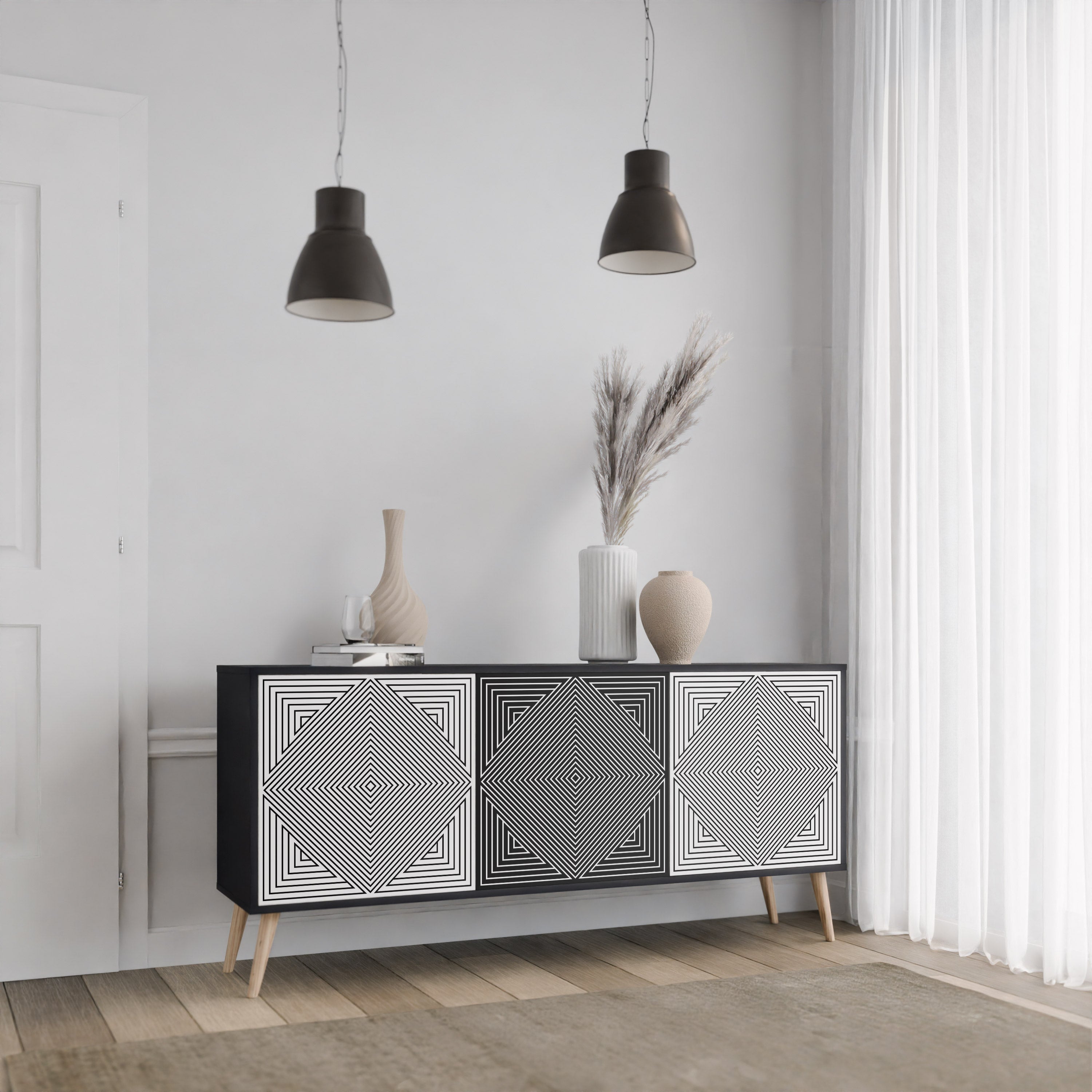 POLYGON ILLUSION 3-Door Sideboard in Black Finish