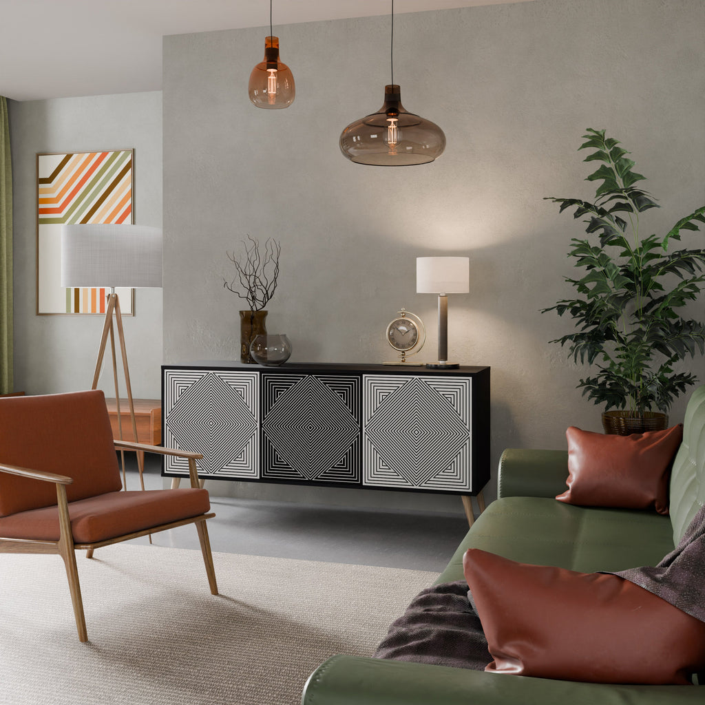 POLYGON ILLUSION 3-Door Sideboard in Black Finish