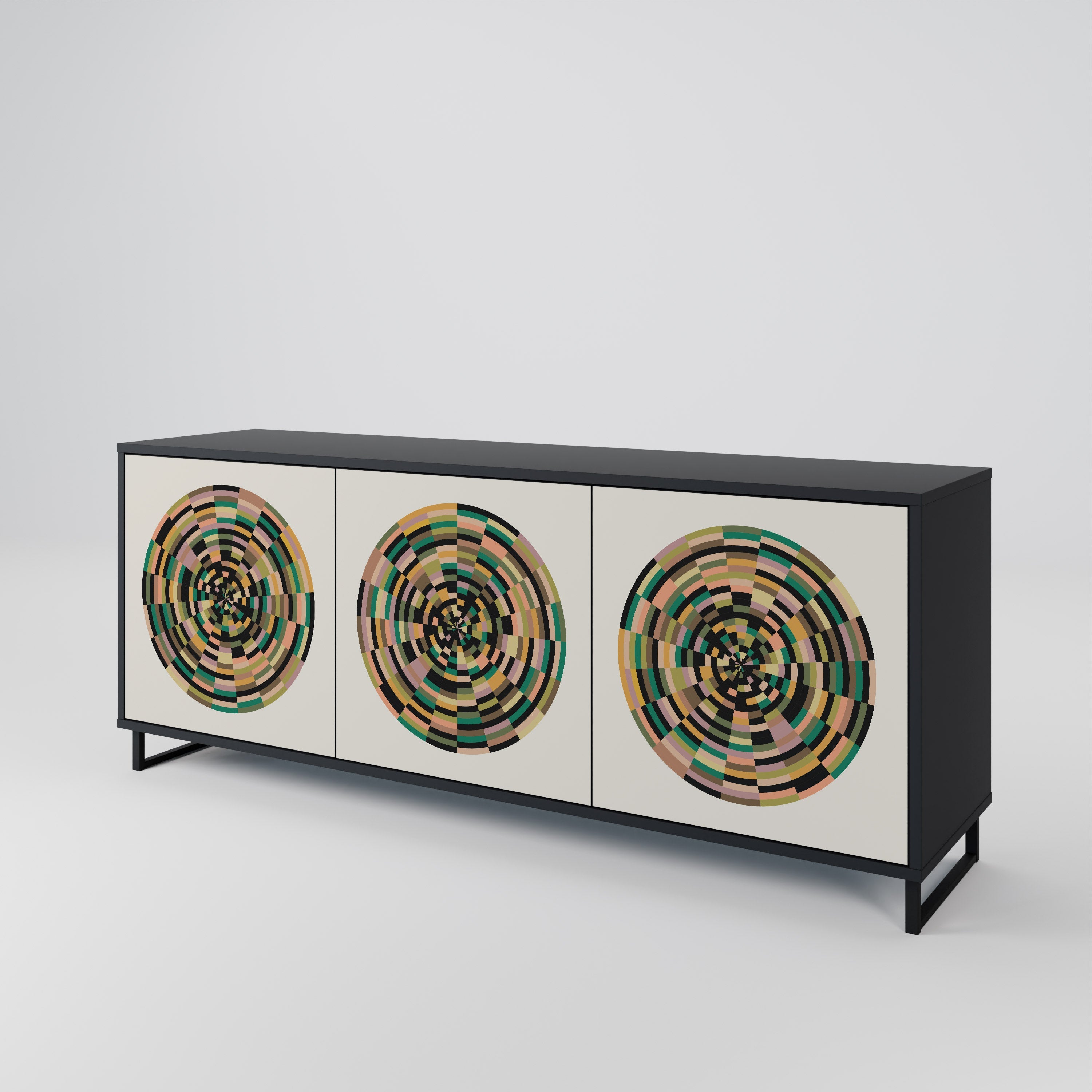 GREEN CIRCLES 3-Door Sideboard in Black Finish