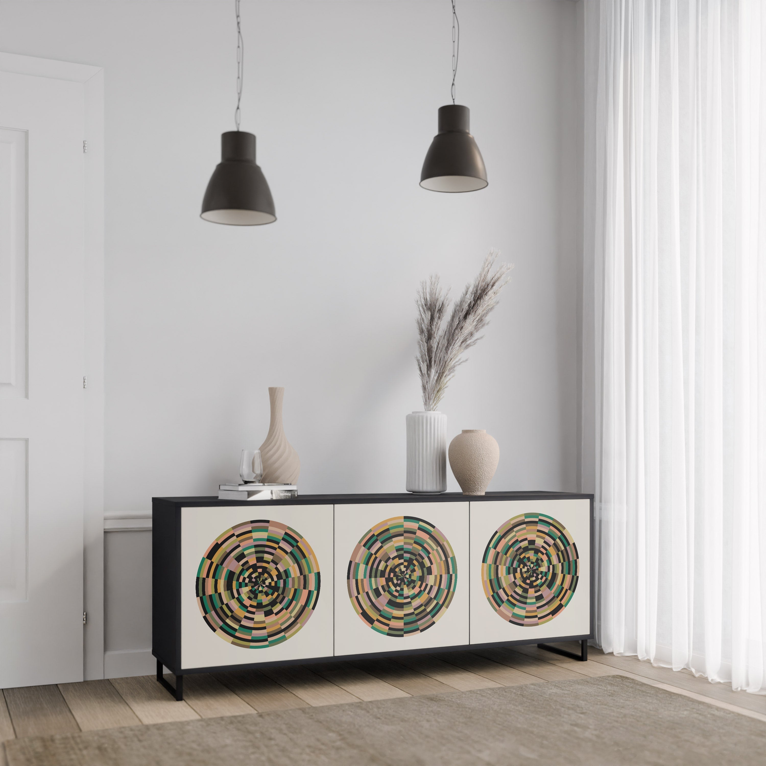 GREEN CIRCLES 3-Door Sideboard in Black Finish