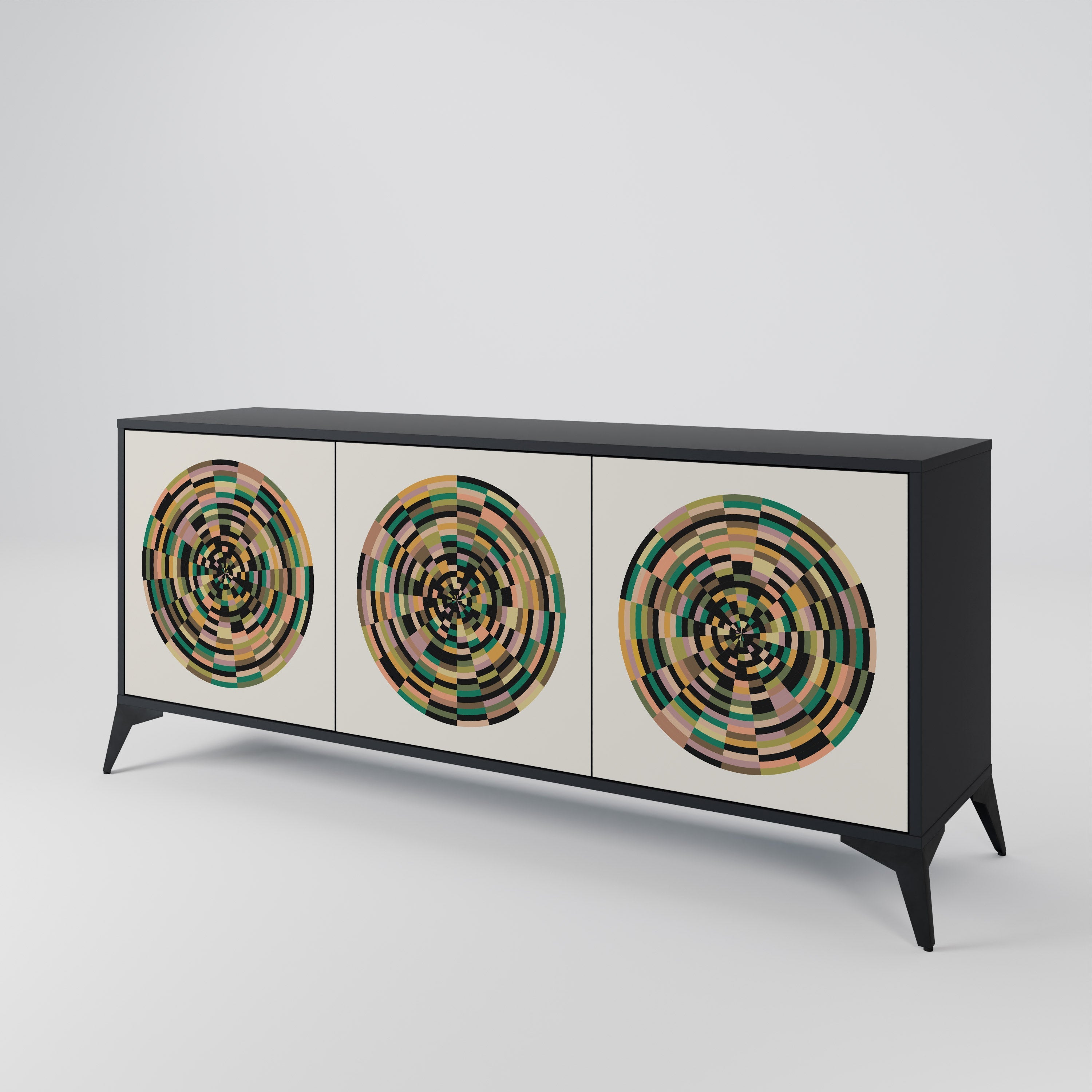 GREEN CIRCLES 3-Door Sideboard in Black Finish