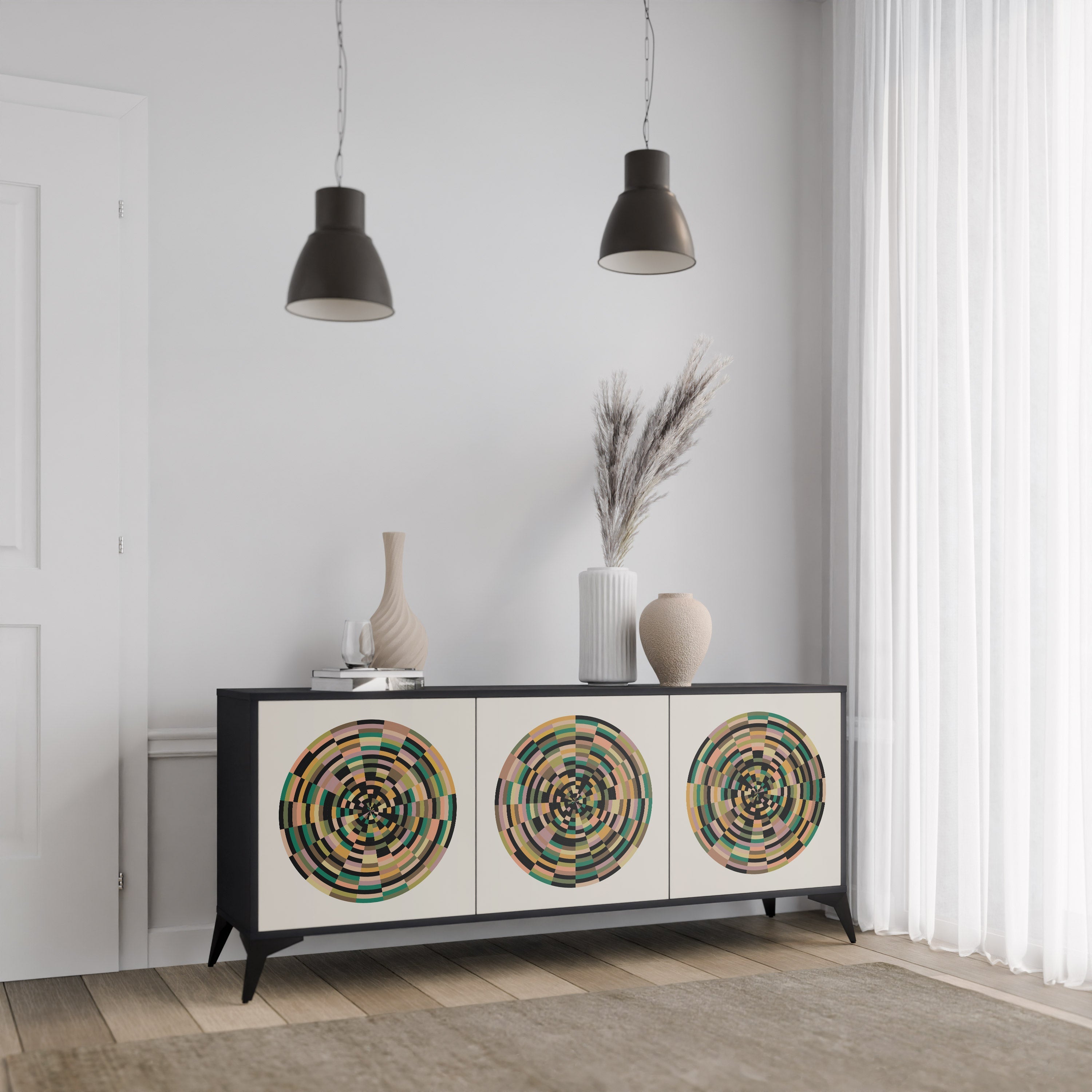 GREEN CIRCLES 3-Door Sideboard in Black Finish