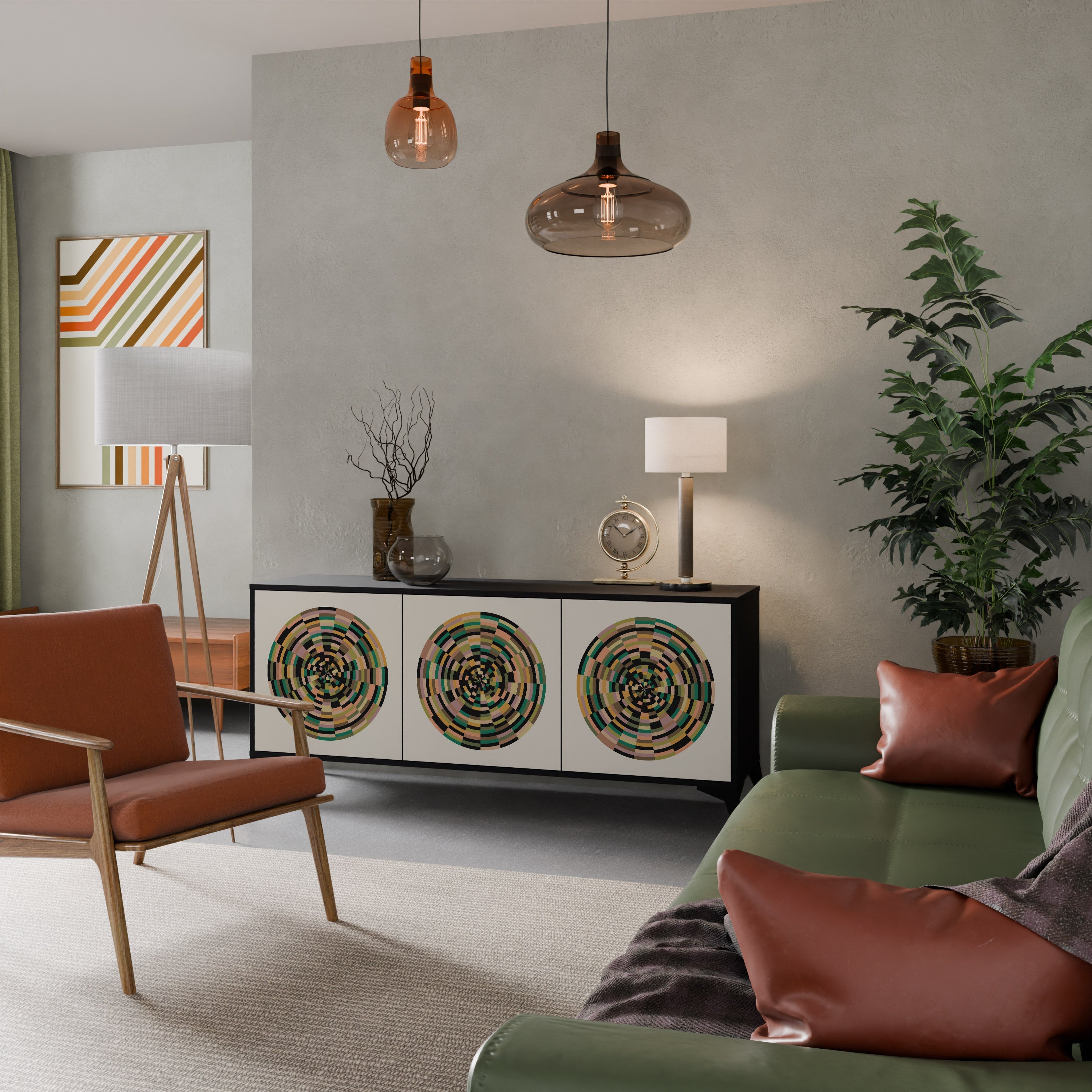 GREEN CIRCLES 3-Door Sideboard in Black Finish