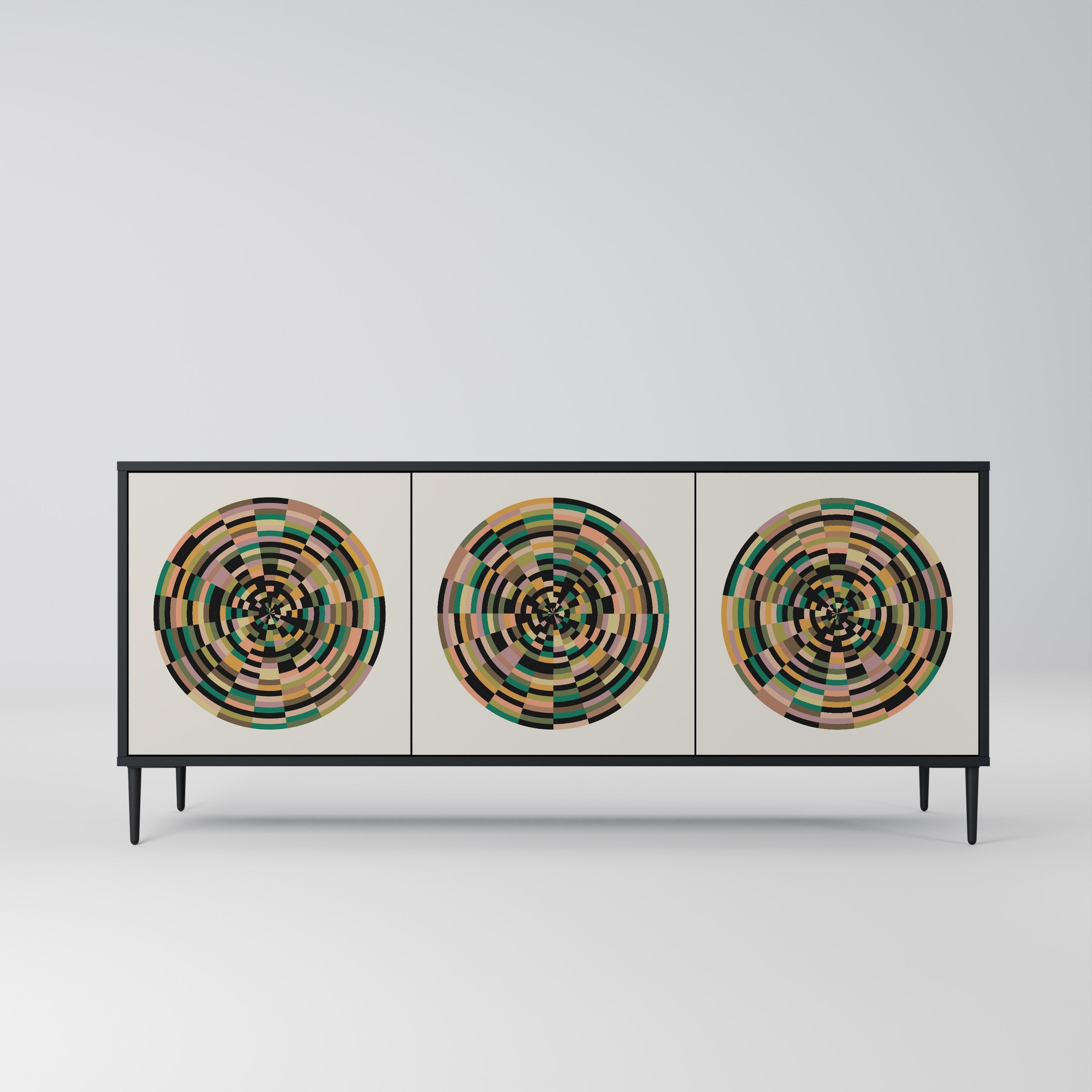 GREEN CIRCLES 3-Door Sideboard in Black Finish