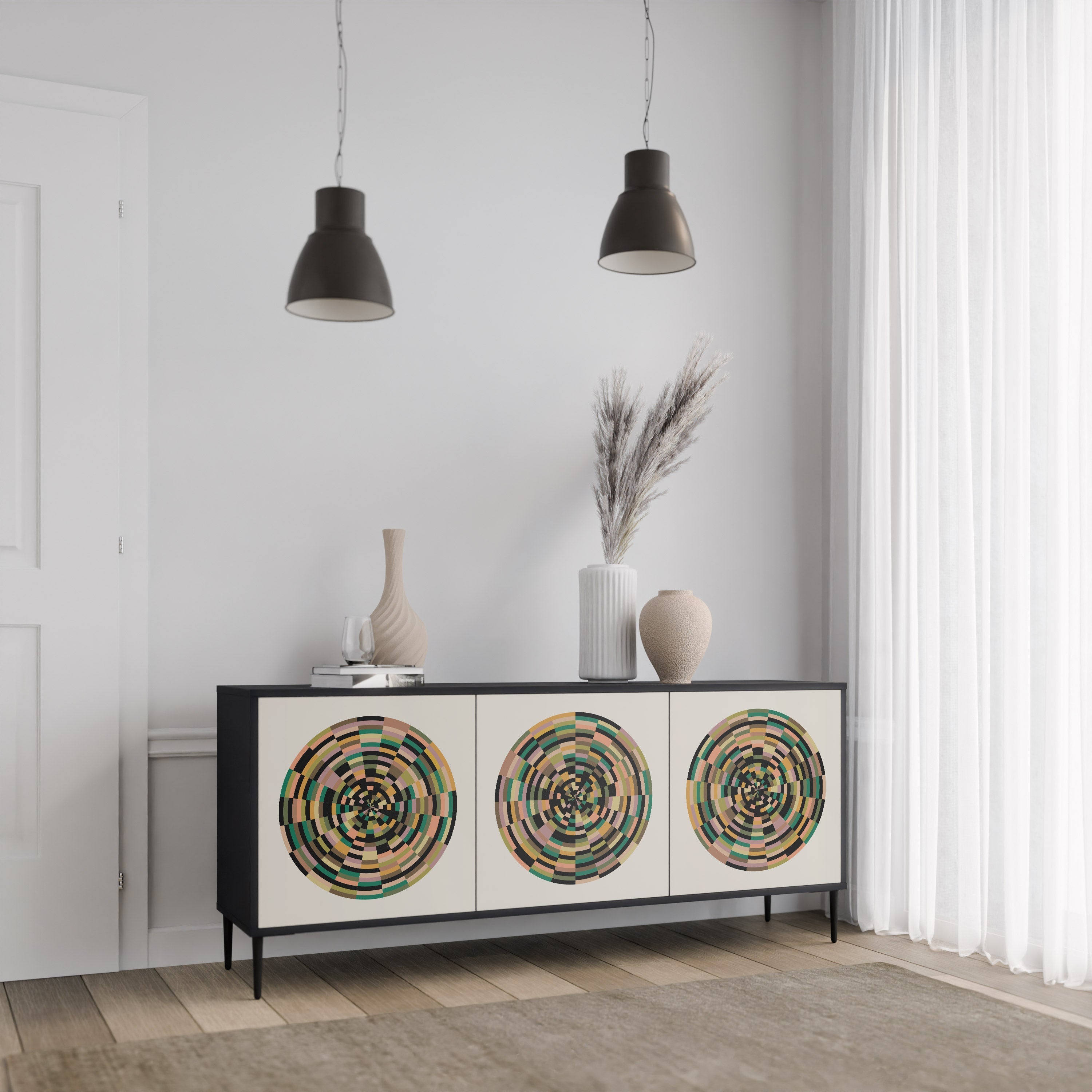 GREEN CIRCLES 3-Door Sideboard in Black Finish