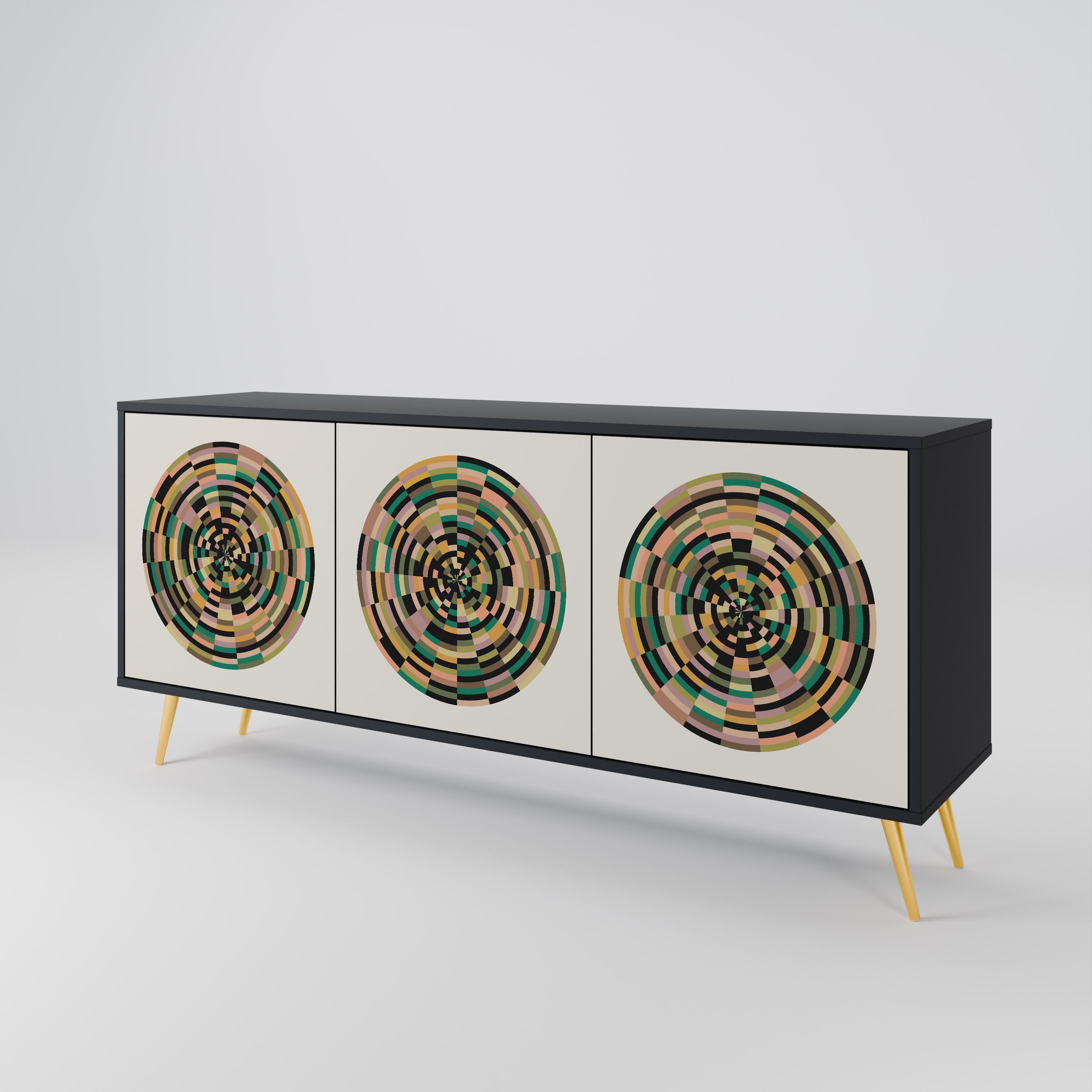 GREEN CIRCLES 3-Door Sideboard in Black Finish