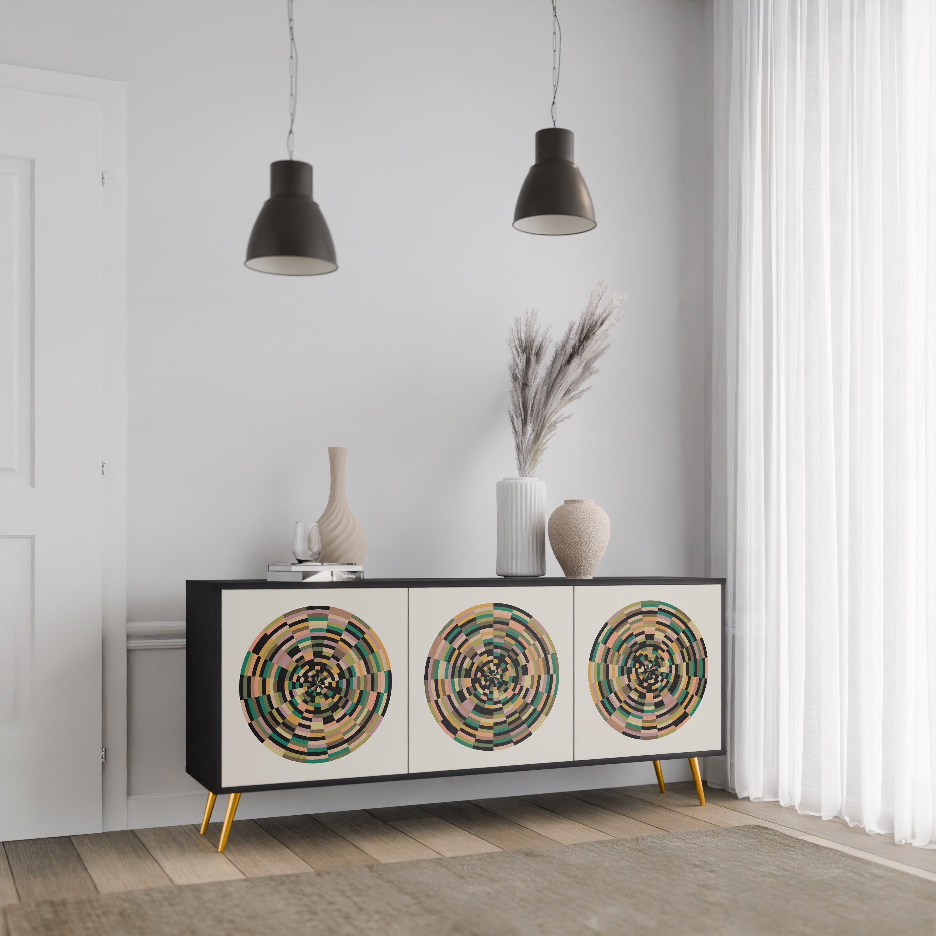 GREEN CIRCLES 3-Door Sideboard in Black Finish