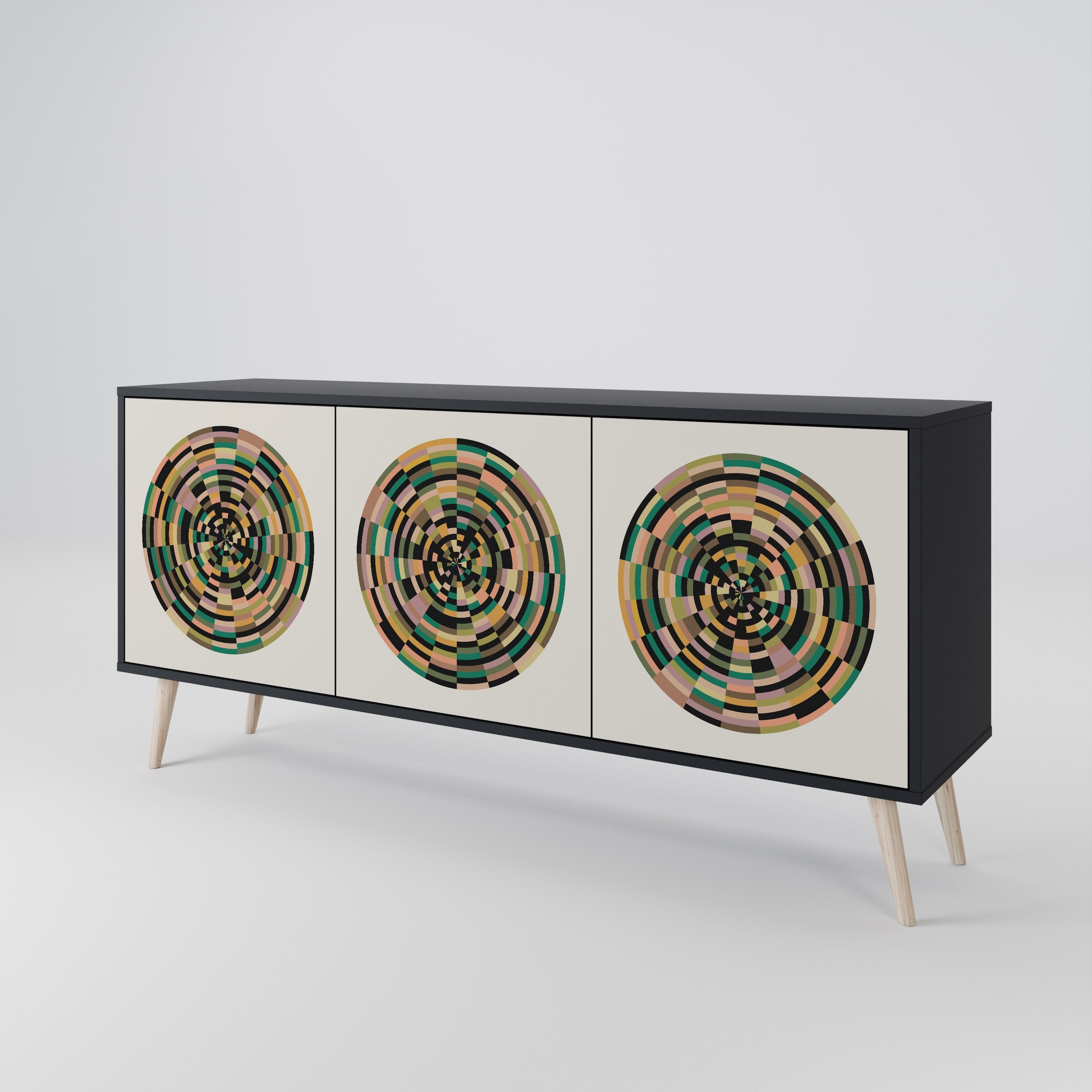 GREEN CIRCLES 3-Door Sideboard in Black Finish