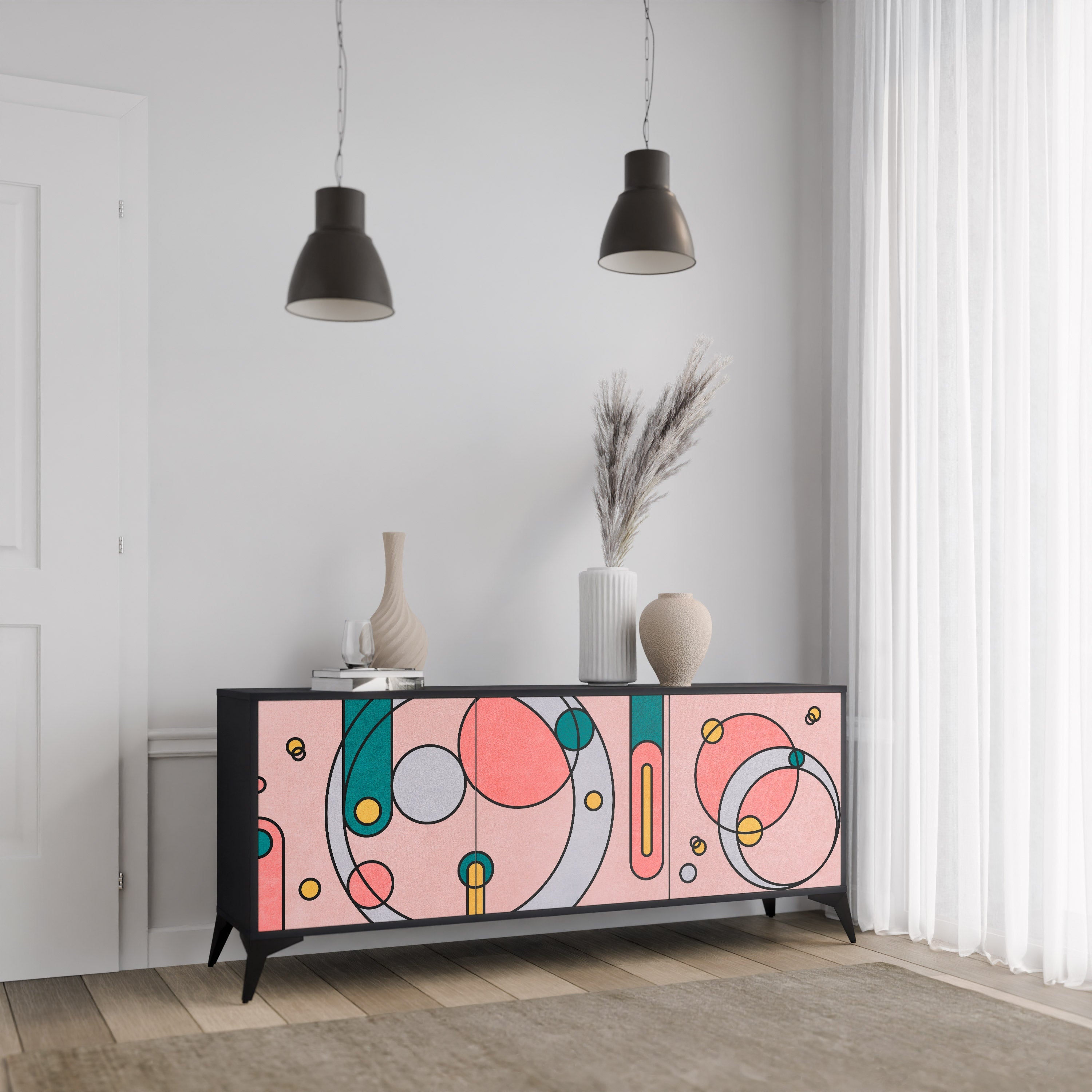 GOSSAMER ECHOES 3-Door Sideboard in Black Finish