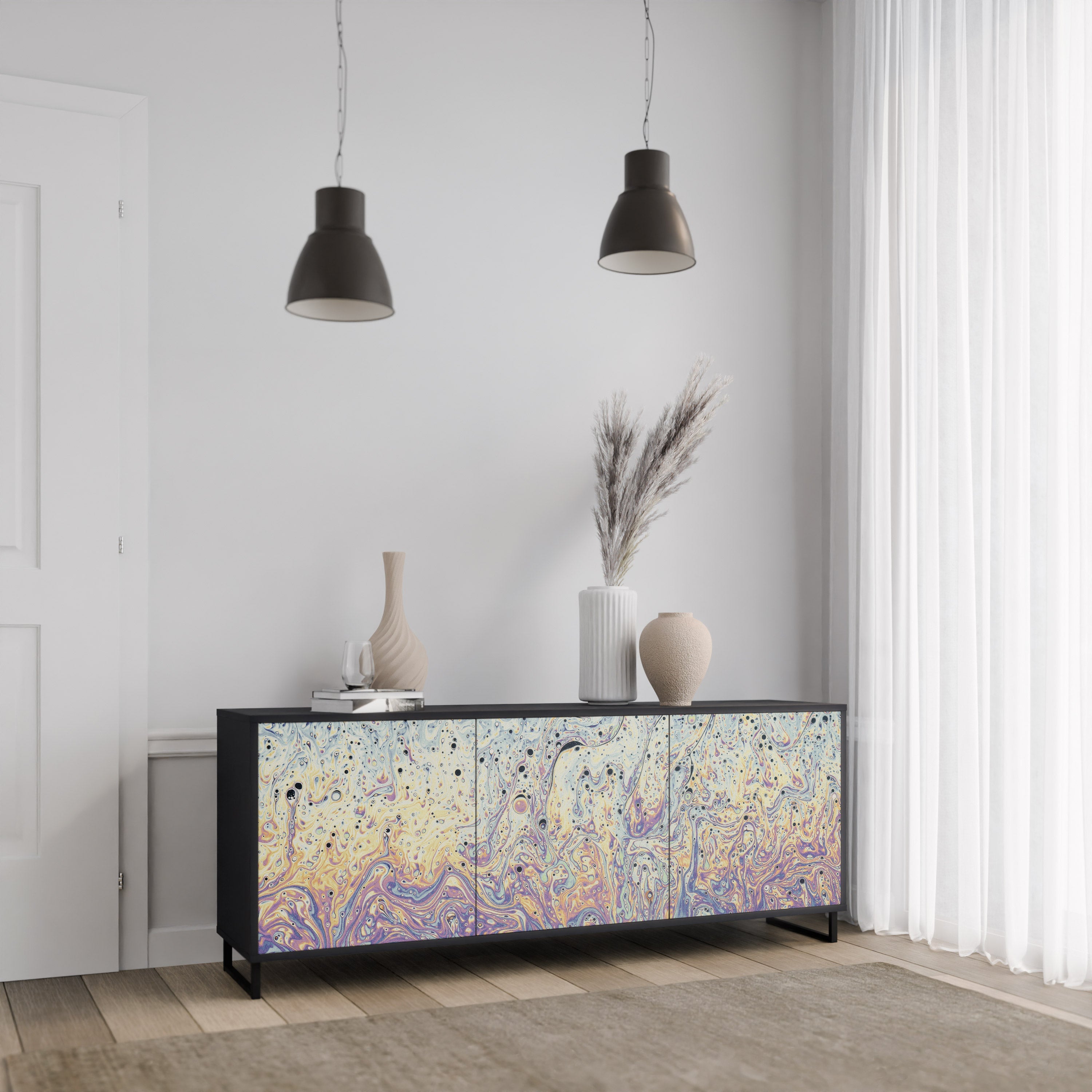 MOSAIC OF COLORS 3-Door Sideboard in Black Finish