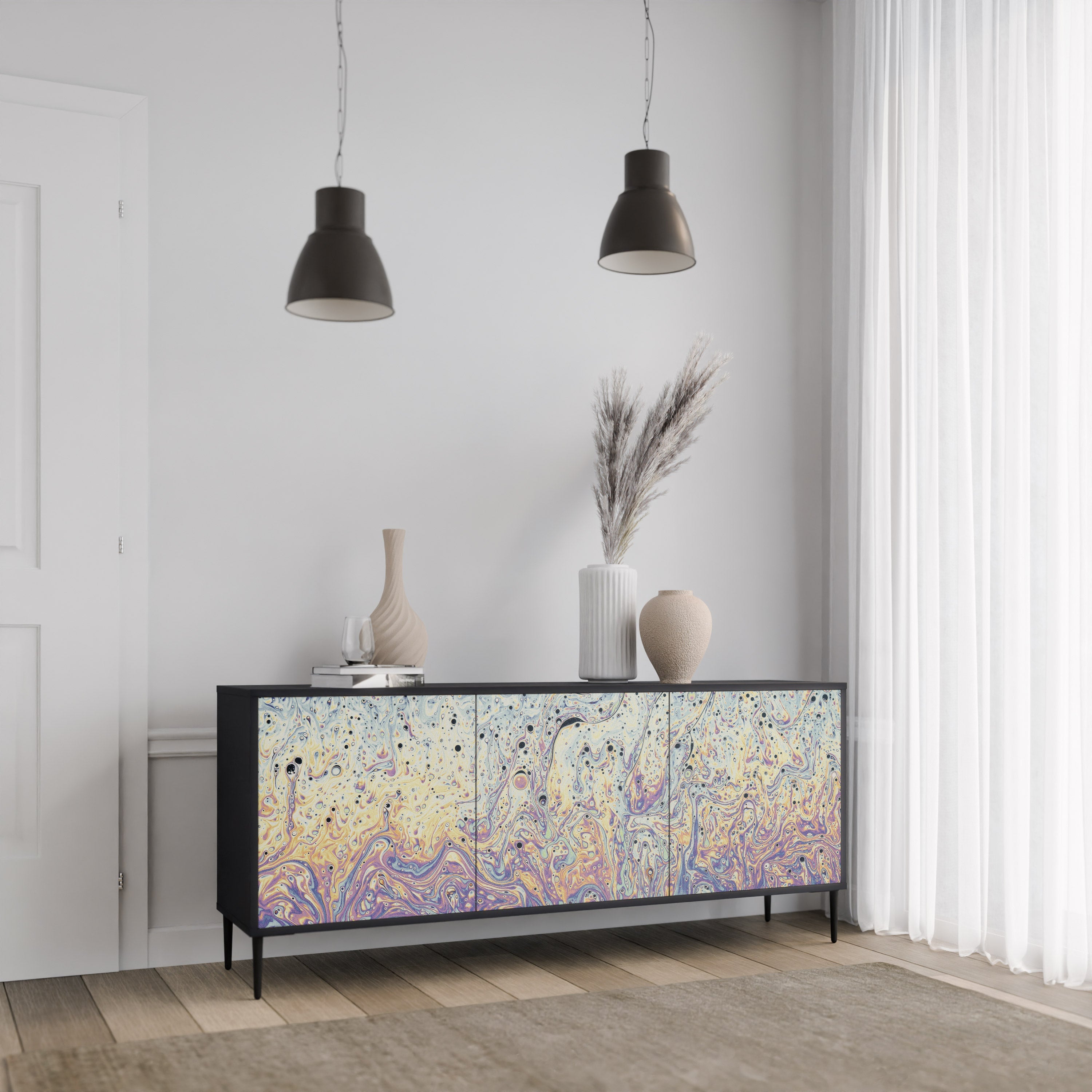 MOSAIC OF COLORS 3-Door Sideboard in Black Finish