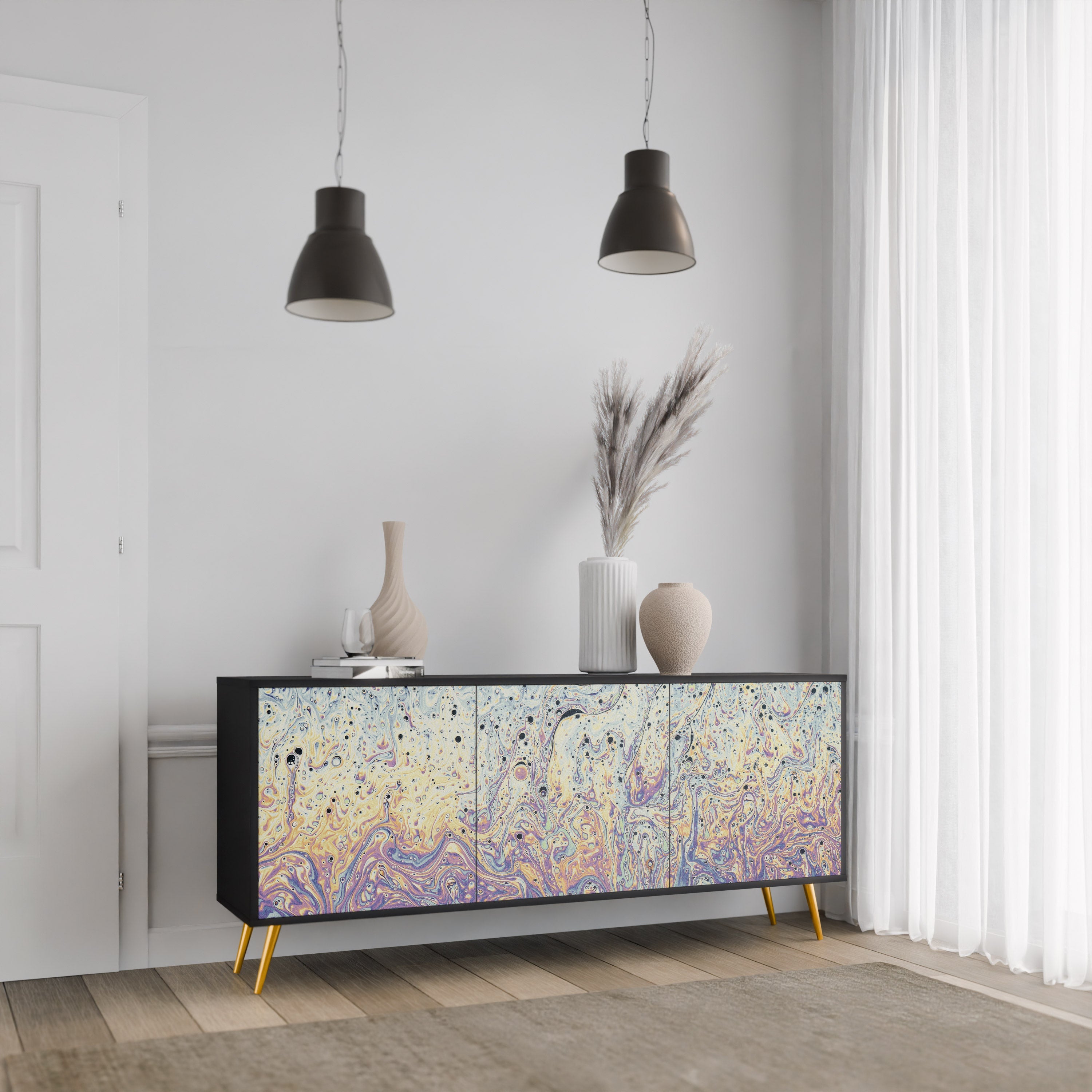 MOSAIC OF COLORS 3-Door Sideboard in Black Finish