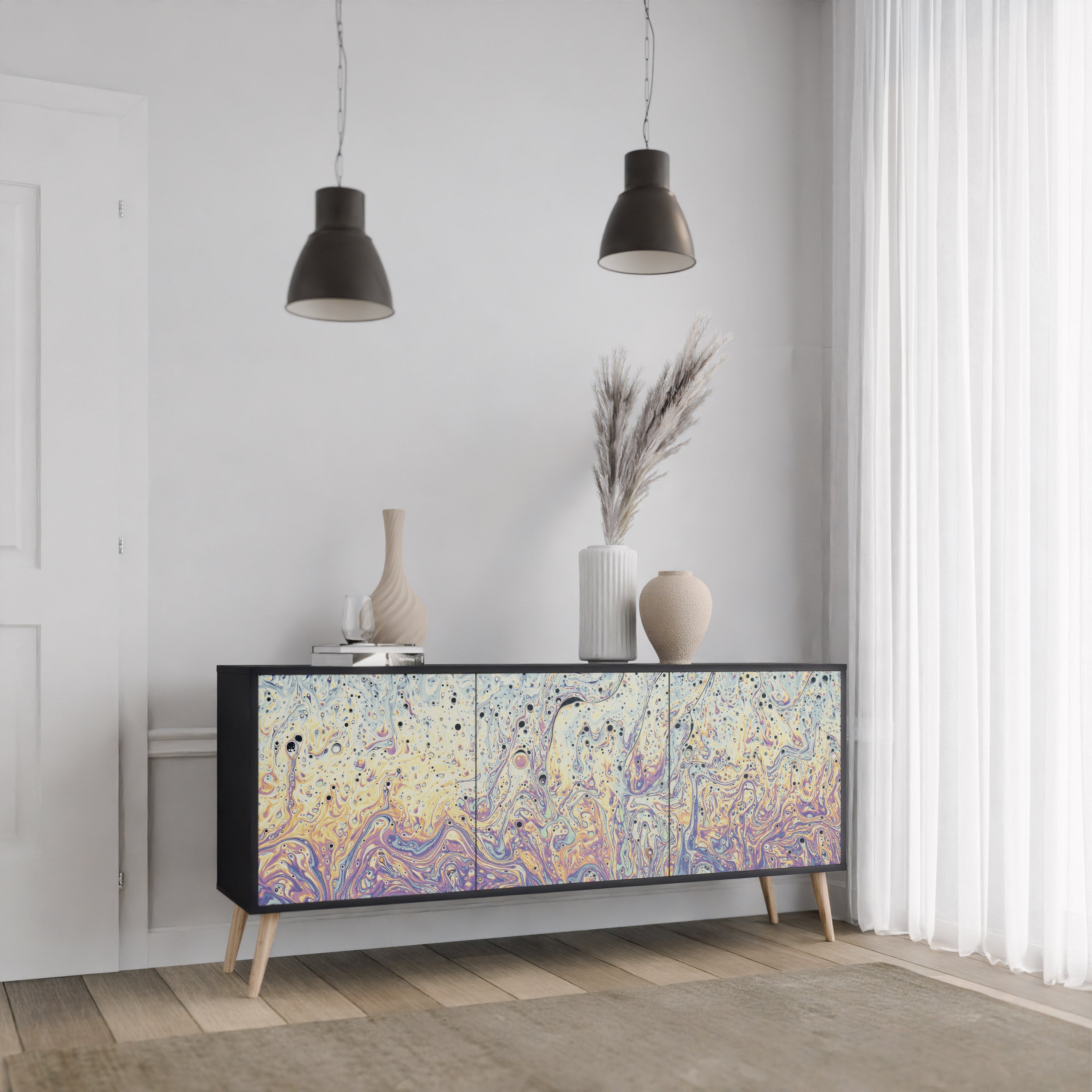 MOSAIC OF COLORS 3-Door Sideboard in Black Finish