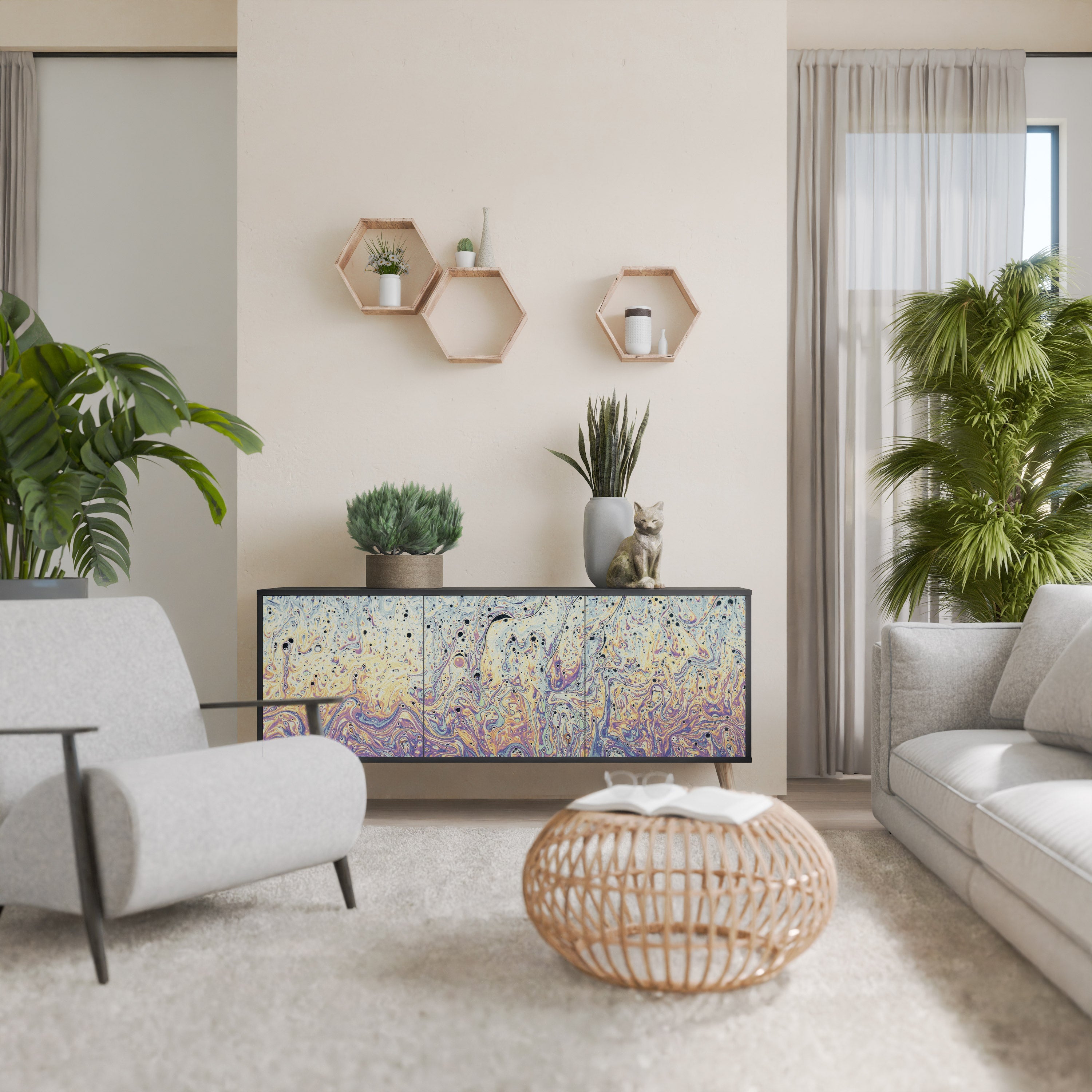 MOSAIC OF COLORS 3-Door Sideboard in Black Finish