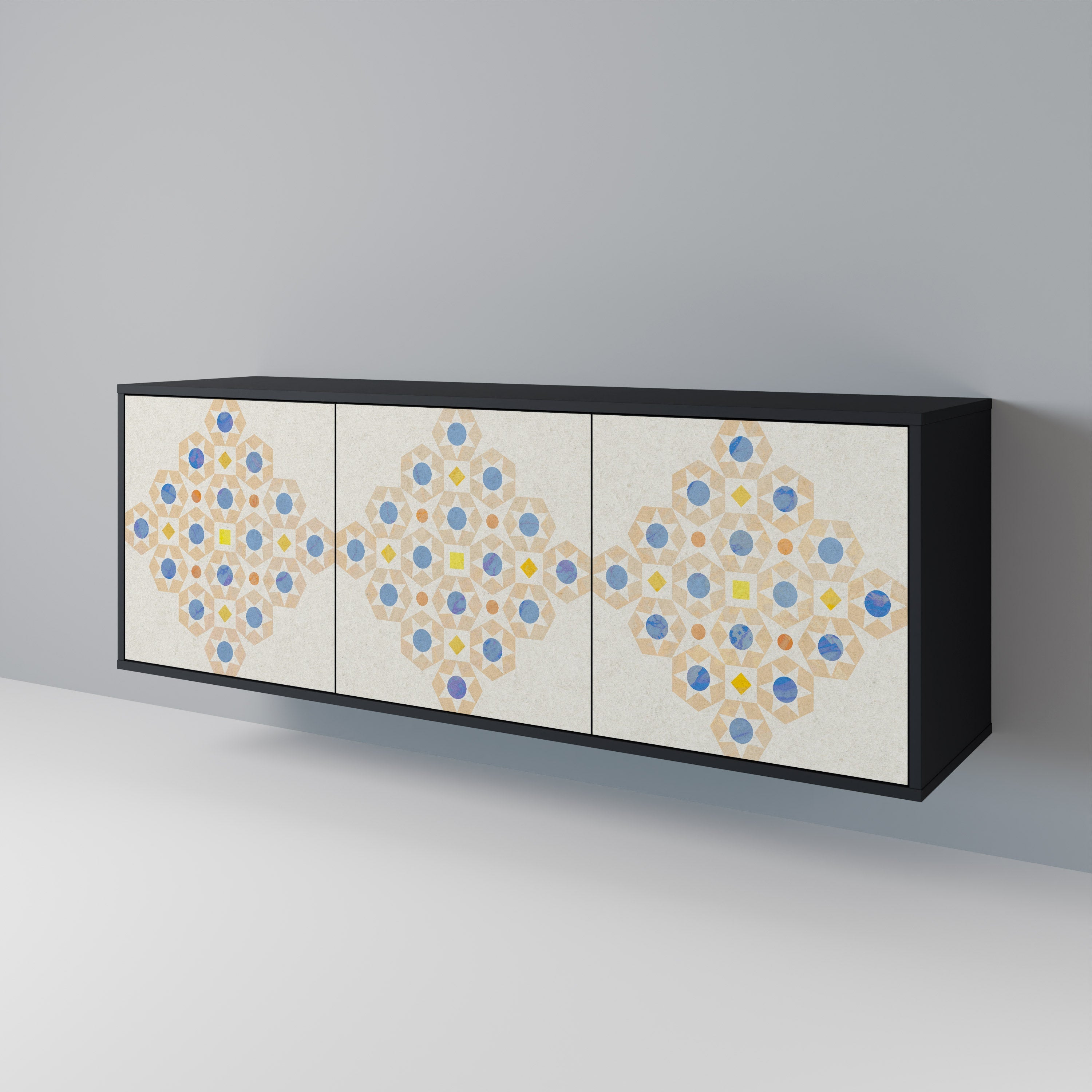 PATTERNED PRISM 3-Door Sideboard in Black Finish