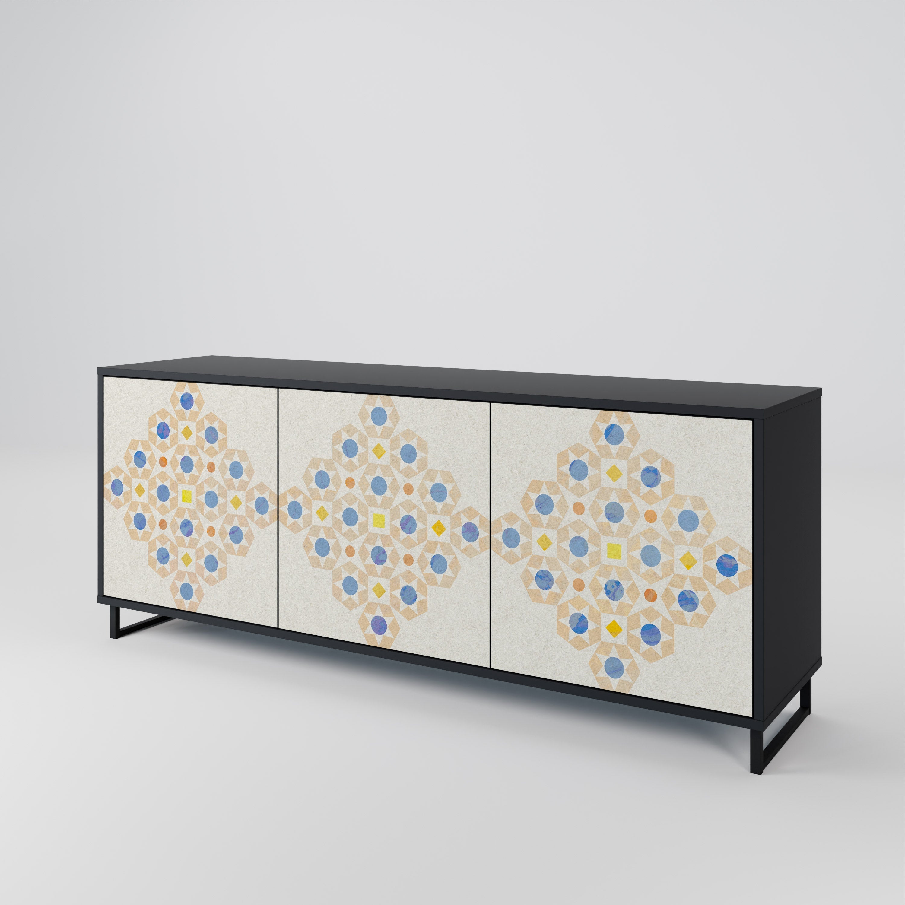 PATTERNED PRISM 3-Door Sideboard in Black Finish