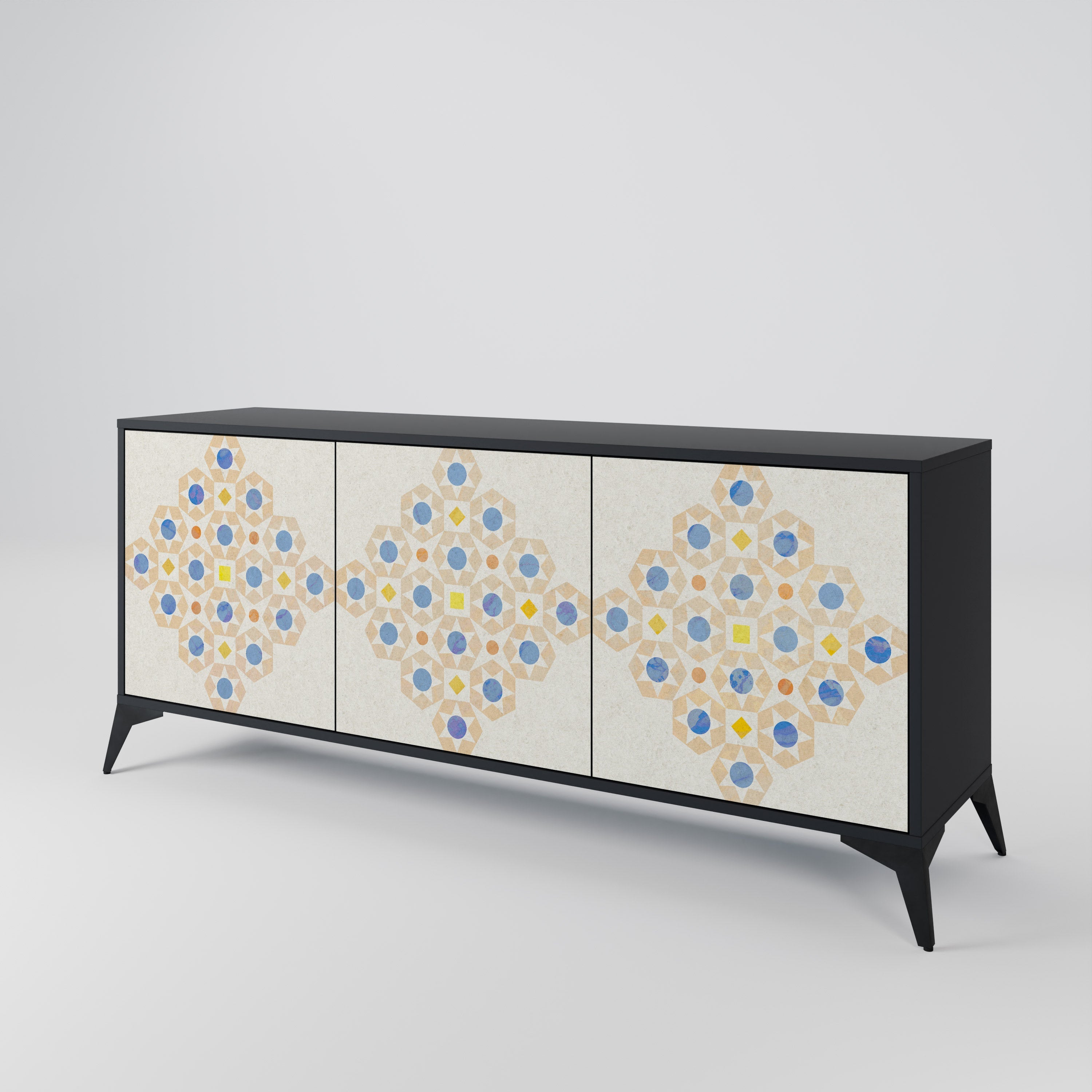 PATTERNED PRISM 3-Door Sideboard in Black Finish