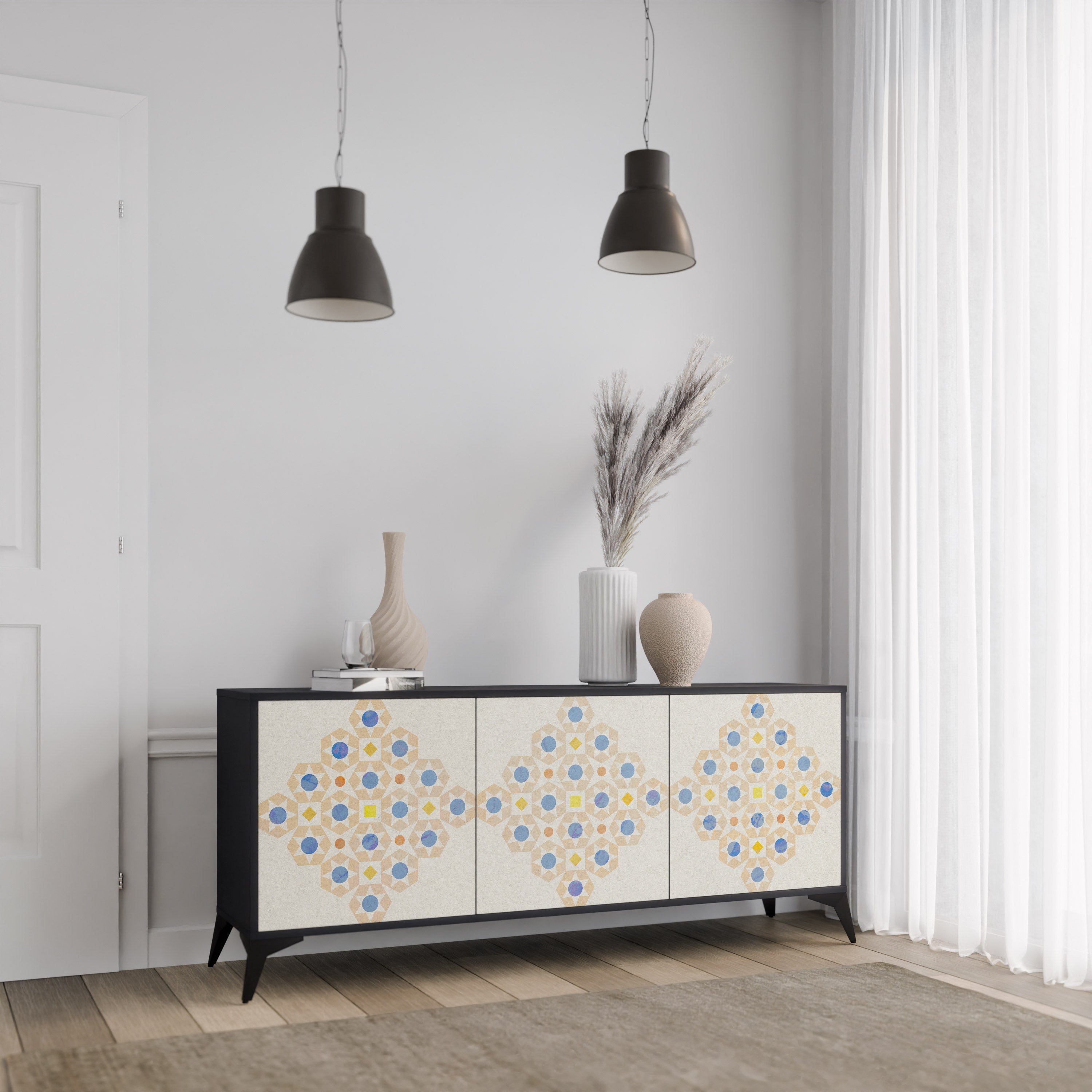 PATTERNED PRISM 3-Door Sideboard in Black Finish