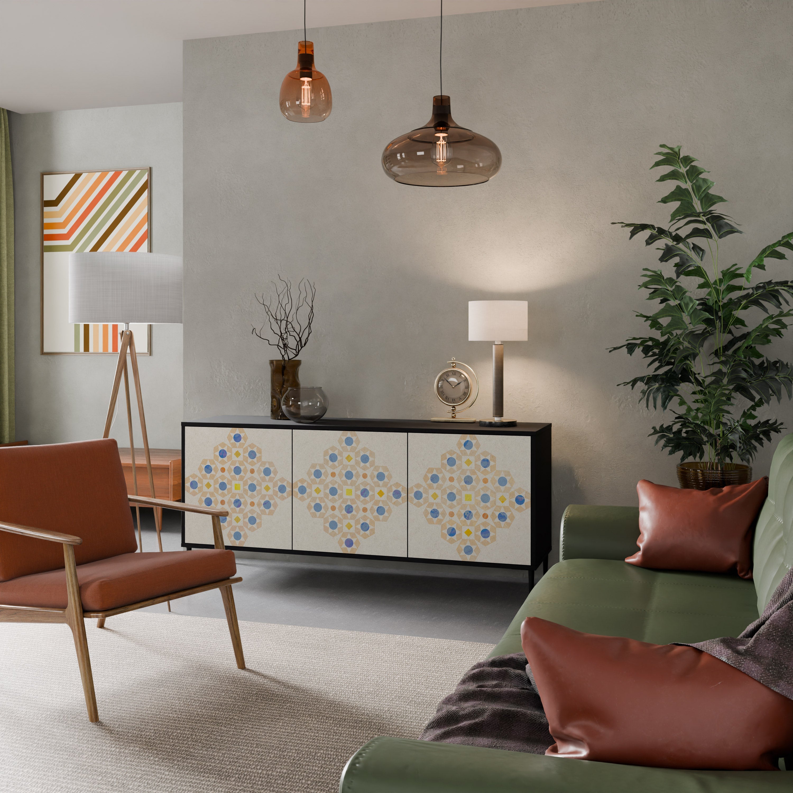 PATTERNED PRISM 3-Door Sideboard in Black Finish