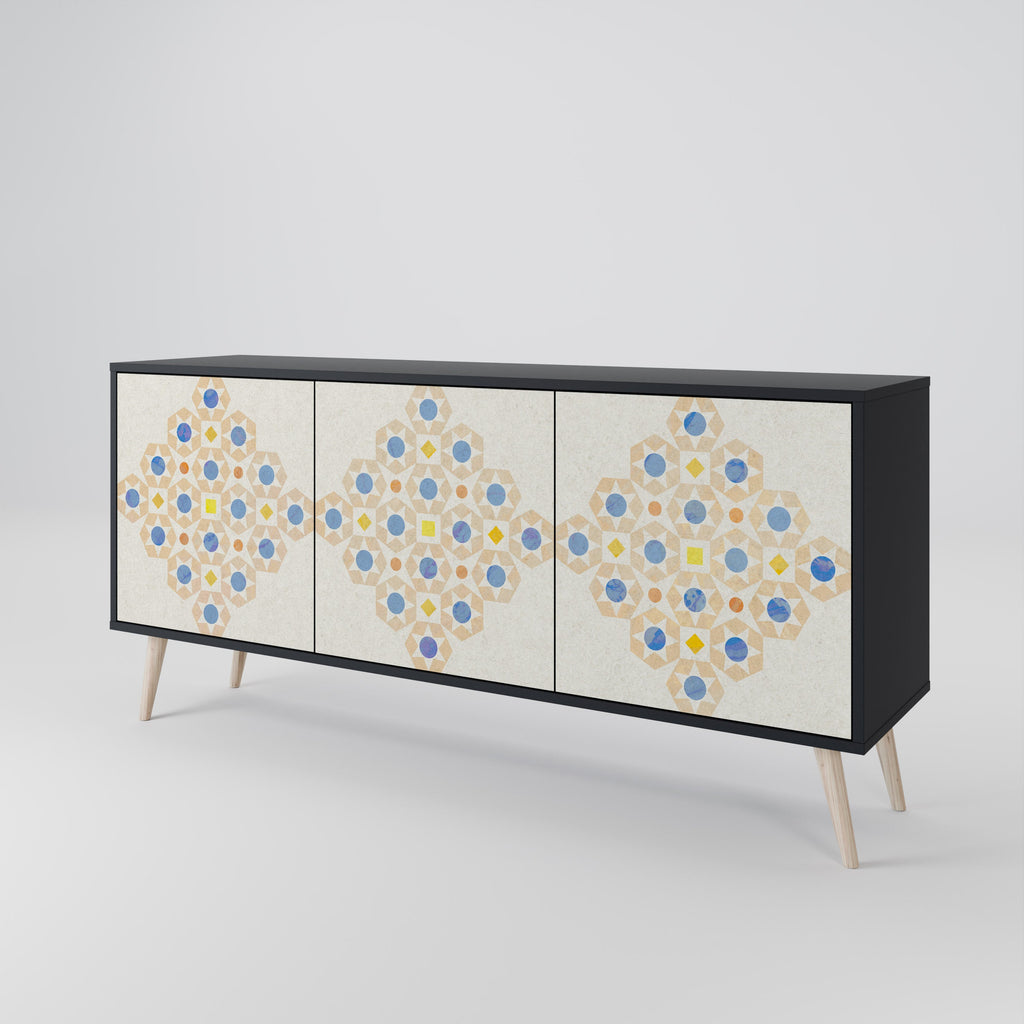 PATTERNED PRISM 3-Door Sideboard in Black Finish