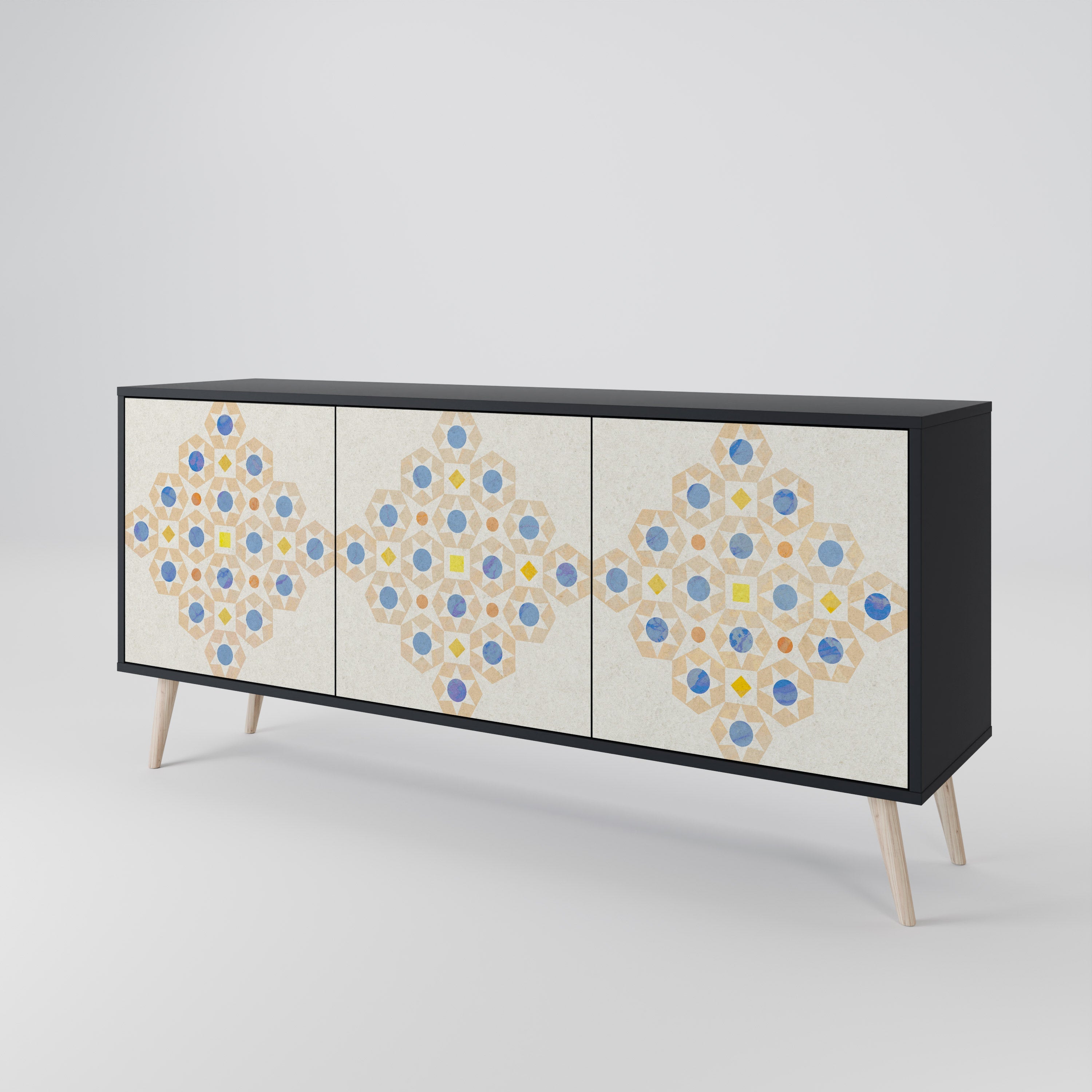 PATTERNED PRISM 3-Door Sideboard in Black Finish