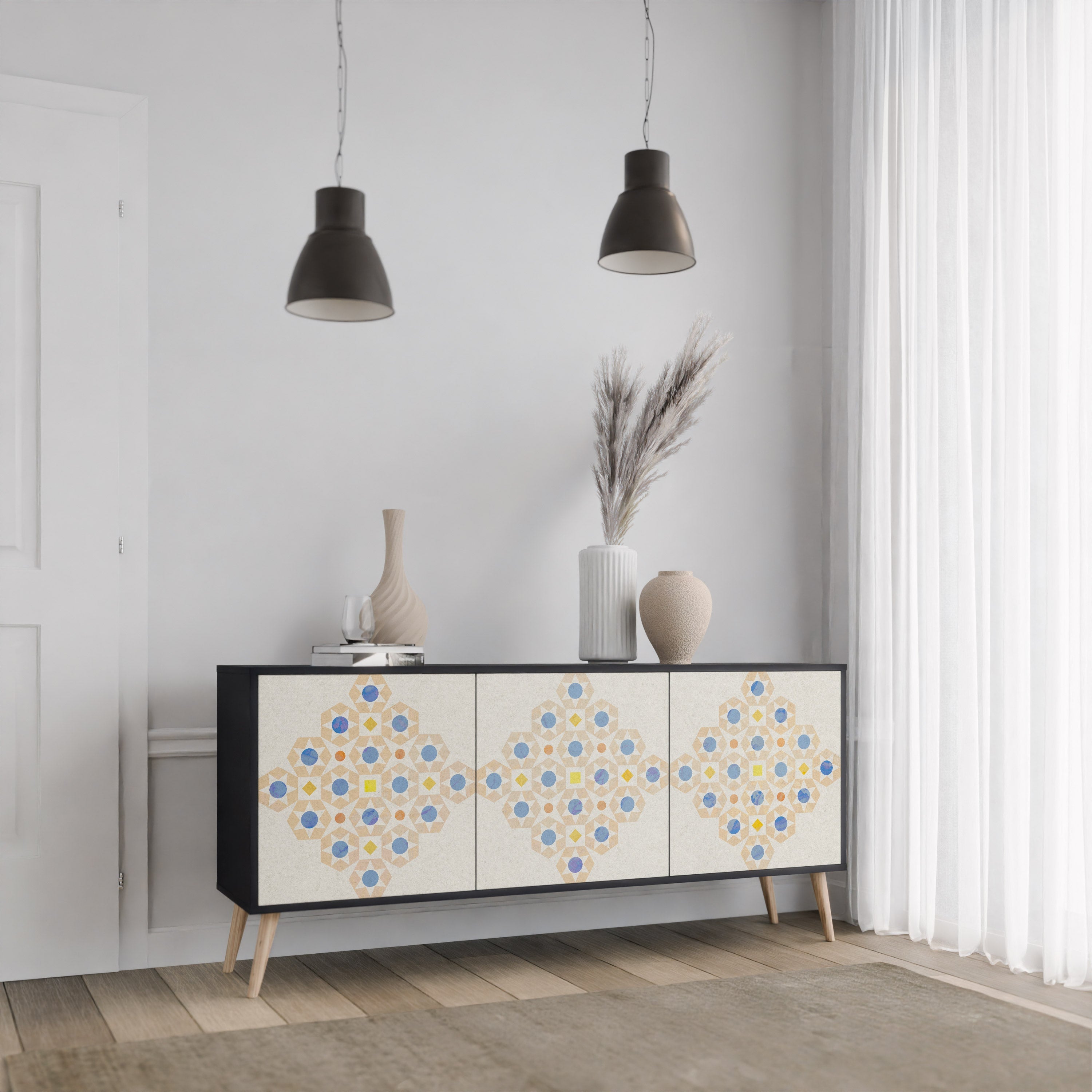PATTERNED PRISM 3-Door Sideboard in Black Finish