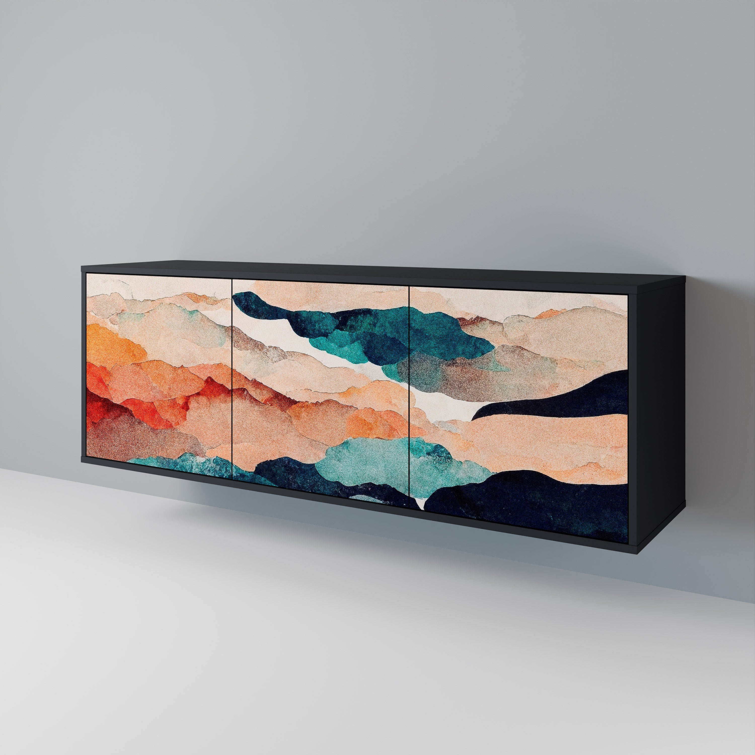 Μπουφές ABSTRACT LANDSCAPE με 3 πόρτες σε μαύρο φινίρισμα