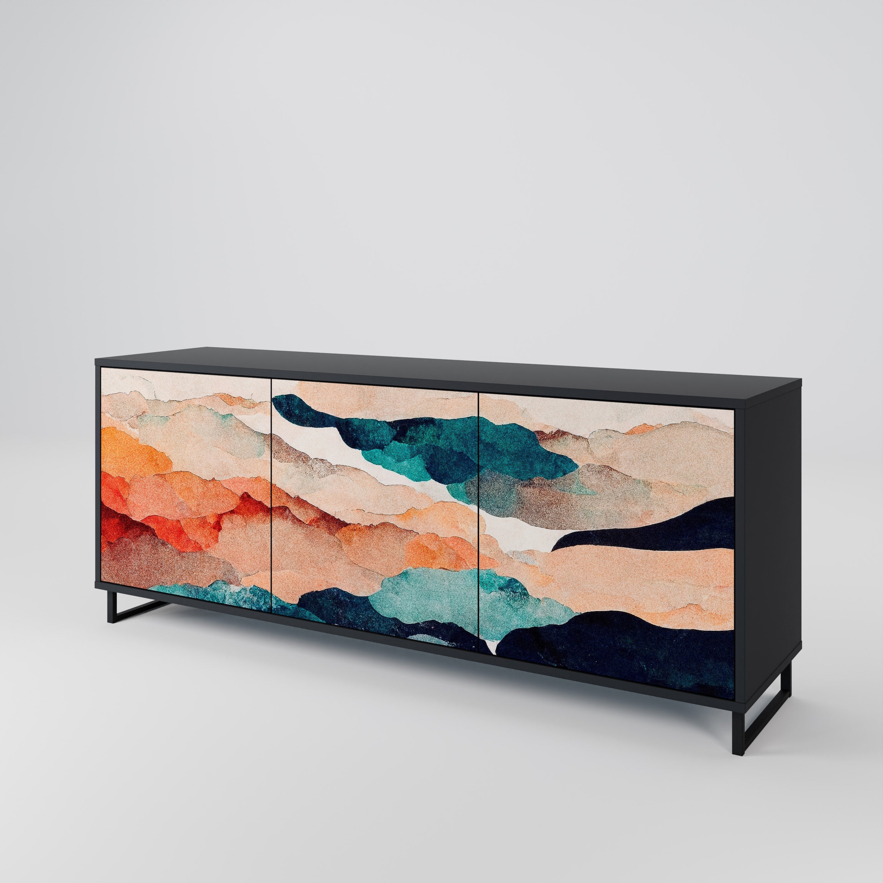 Μπουφές ABSTRACT LANDSCAPE με 3 πόρτες σε μαύρο φινίρισμα