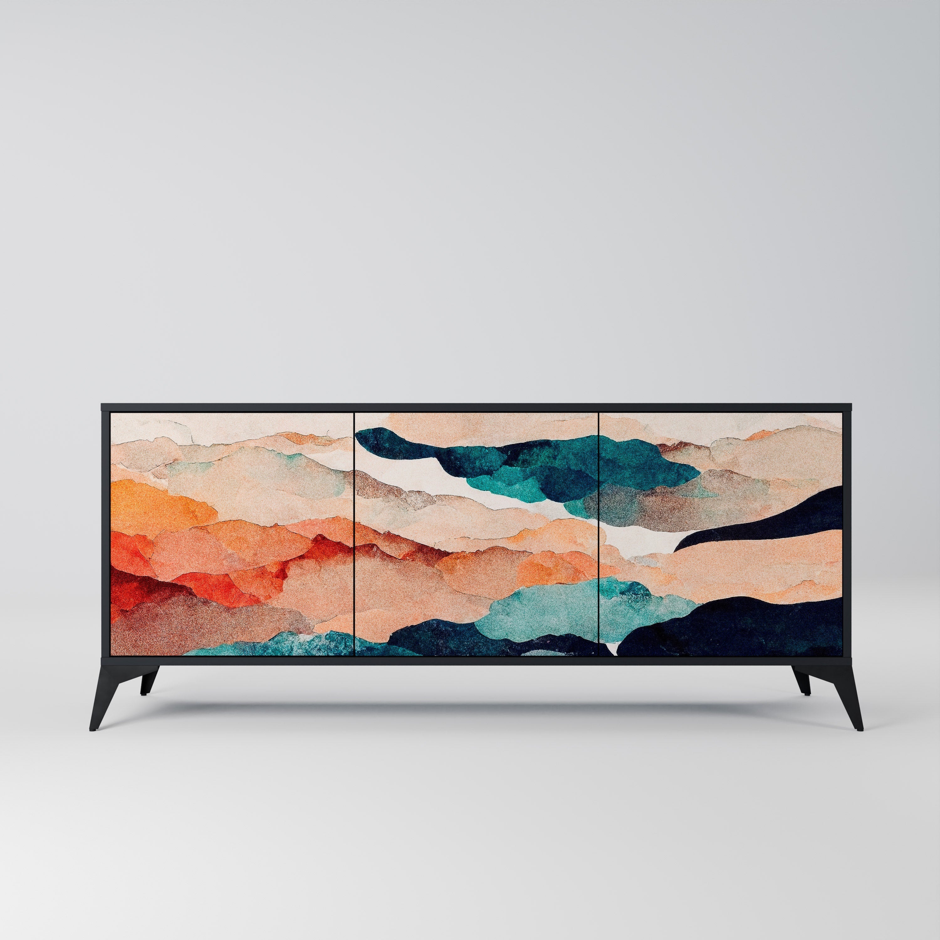 Μπουφές ABSTRACT LANDSCAPE με 3 πόρτες σε μαύρο φινίρισμα