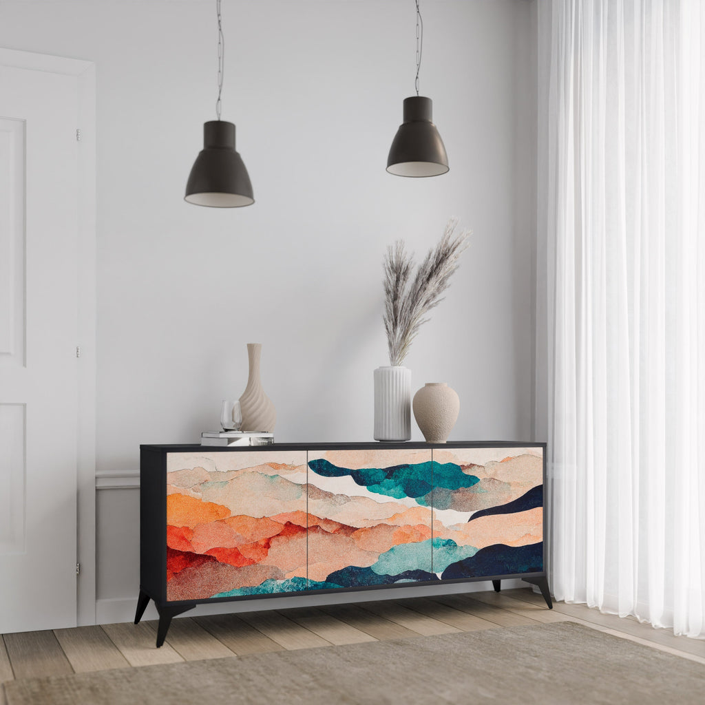 Μπουφές ABSTRACT LANDSCAPE με 3 πόρτες σε μαύρο φινίρισμα