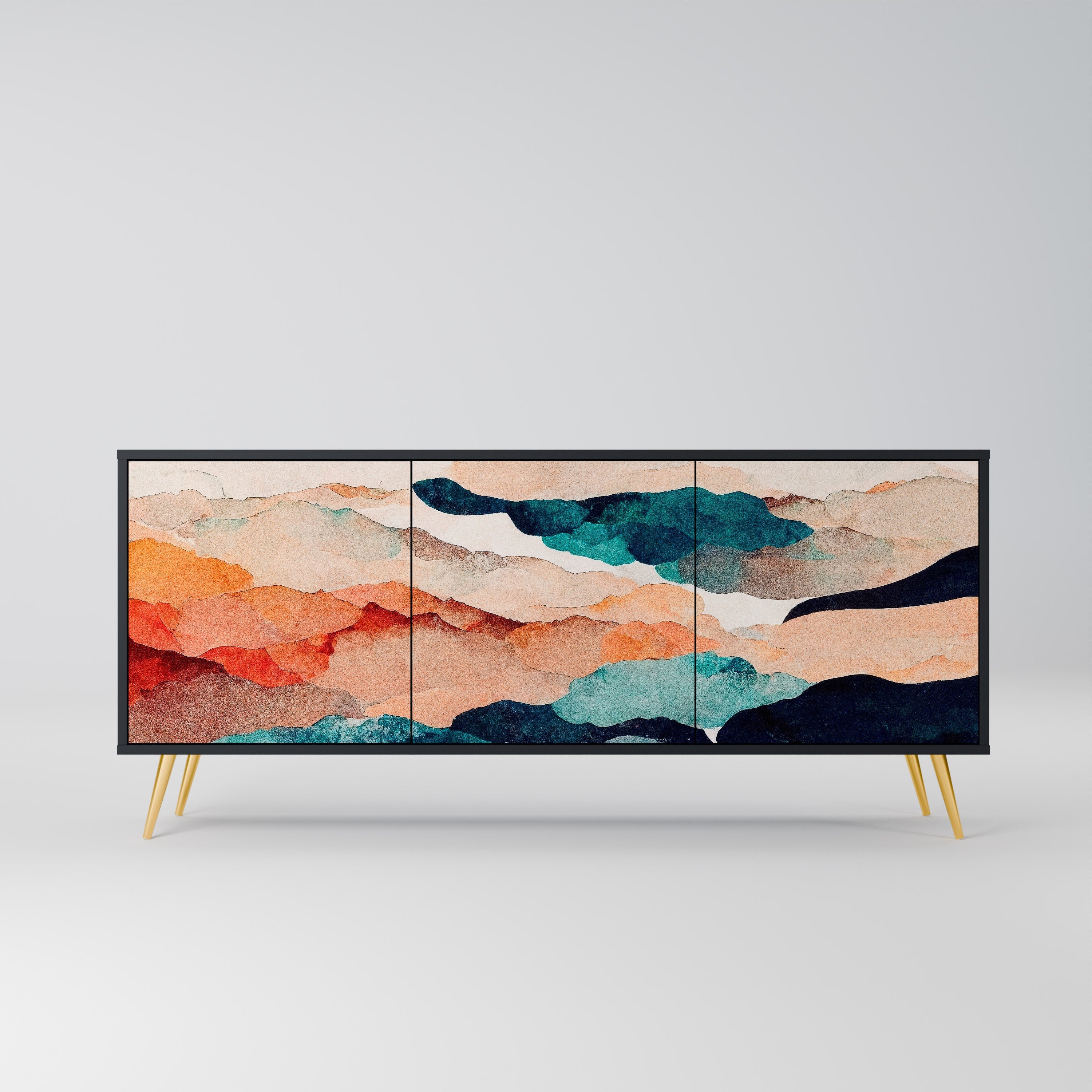 Μπουφές ABSTRACT LANDSCAPE με 3 πόρτες σε μαύρο φινίρισμα