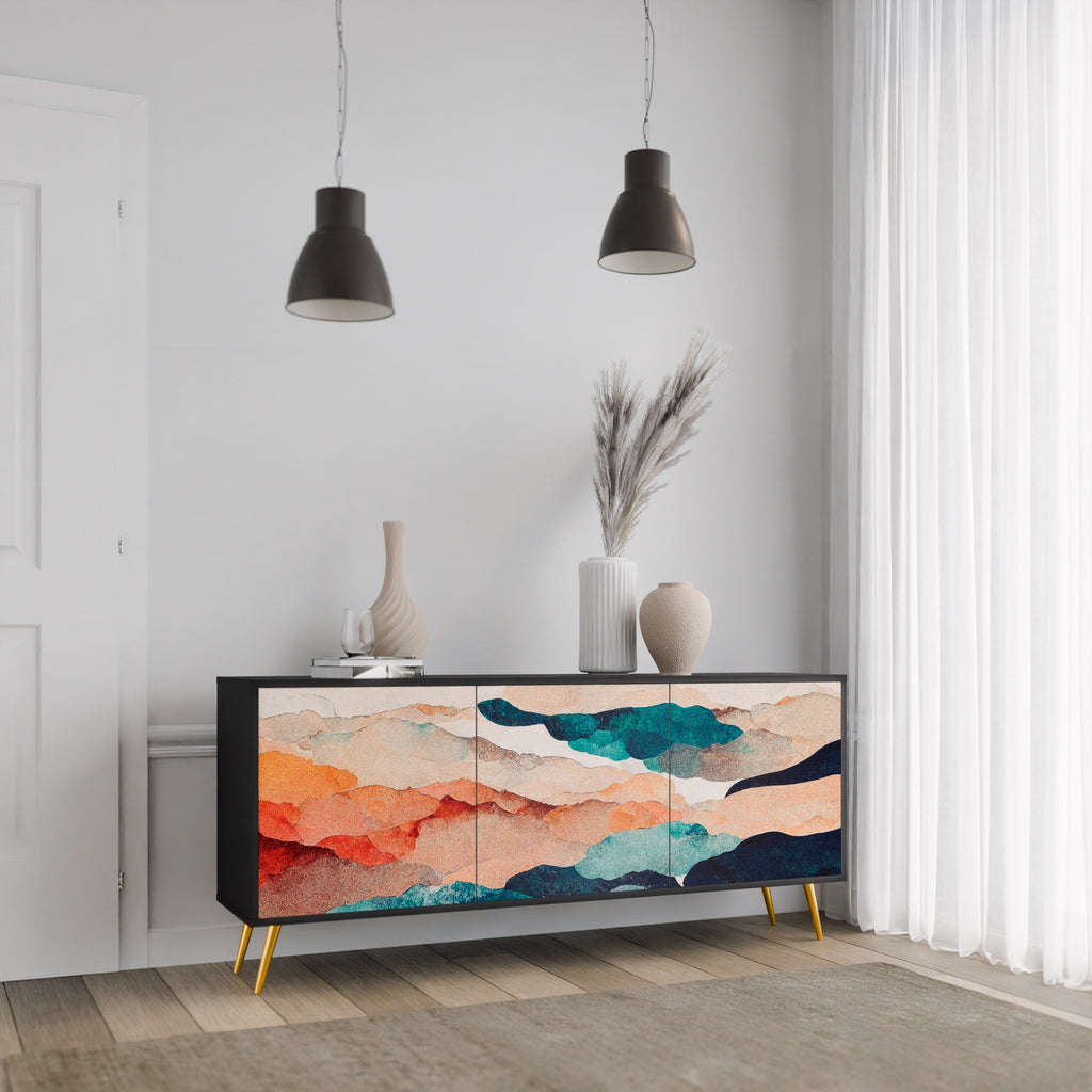 Μπουφές ABSTRACT LANDSCAPE με 3 πόρτες σε μαύρο φινίρισμα