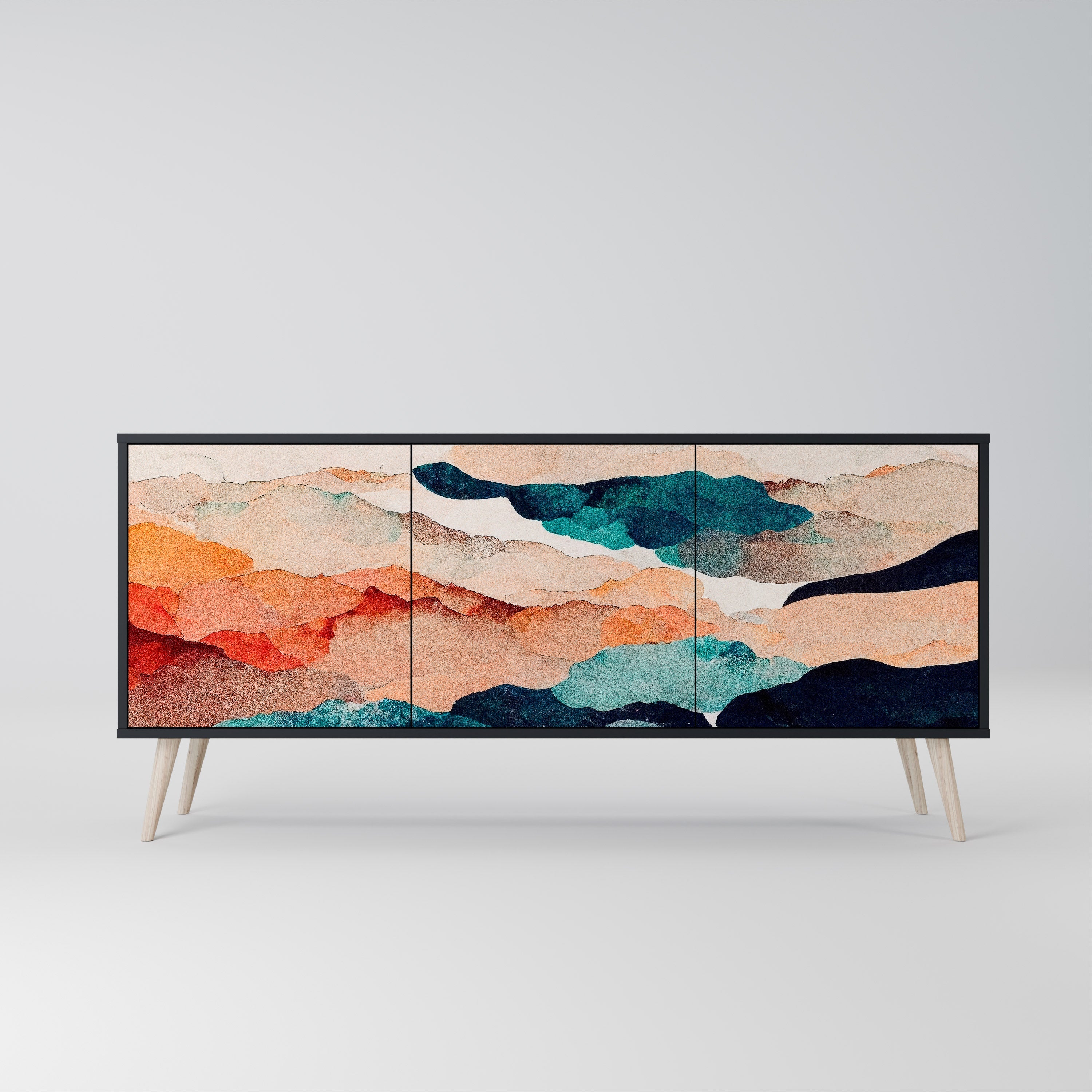 Μπουφές ABSTRACT LANDSCAPE με 3 πόρτες σε μαύρο φινίρισμα