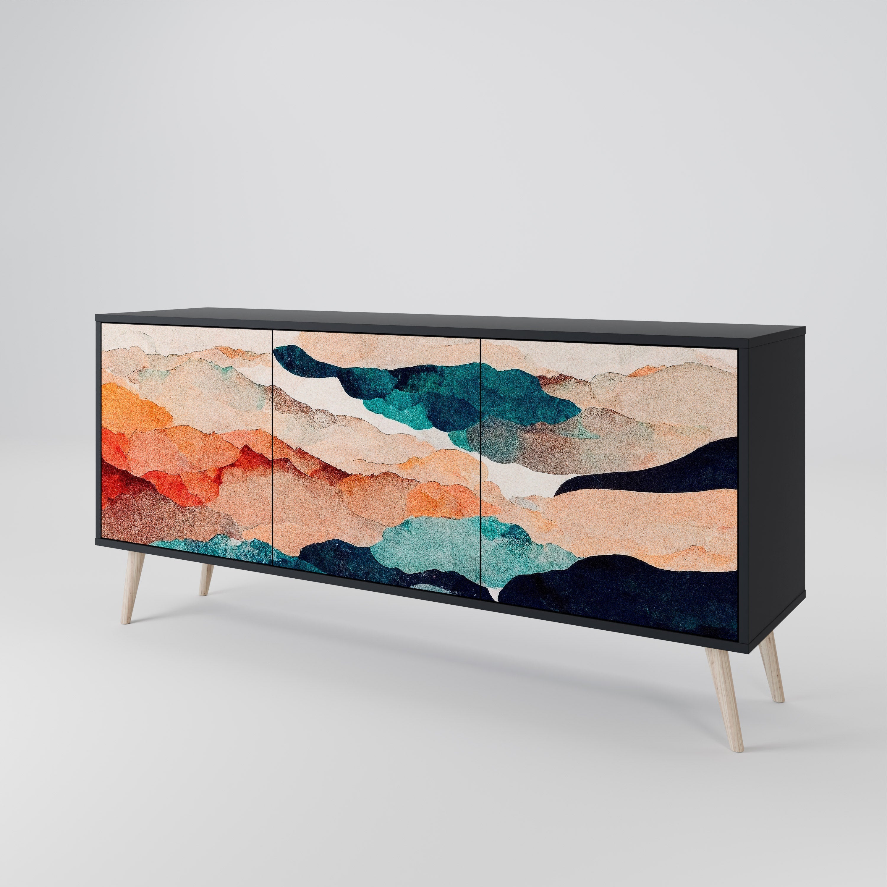 Μπουφές ABSTRACT LANDSCAPE με 3 πόρτες σε μαύρο φινίρισμα