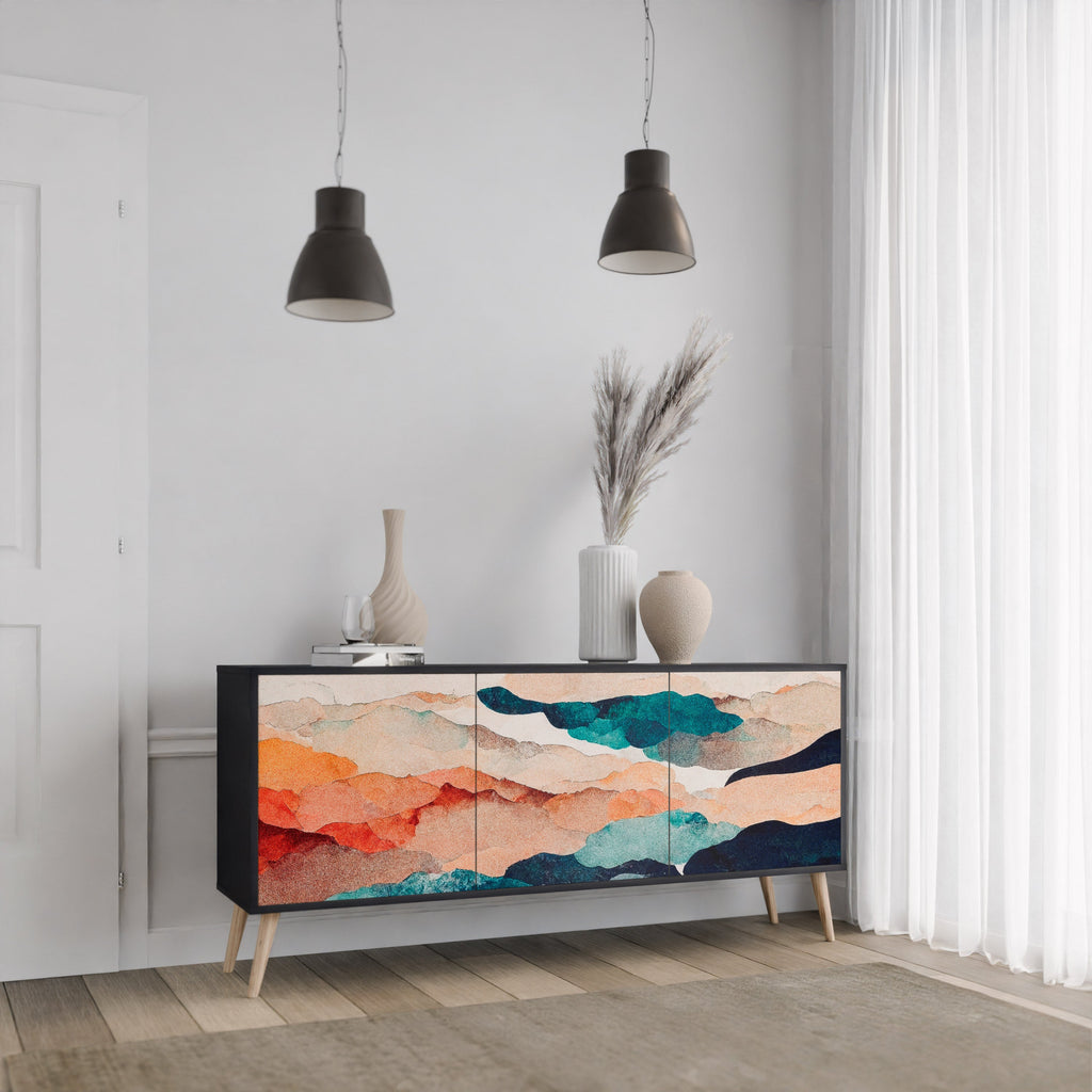 Μπουφές ABSTRACT LANDSCAPE με 3 πόρτες σε μαύρο φινίρισμα
