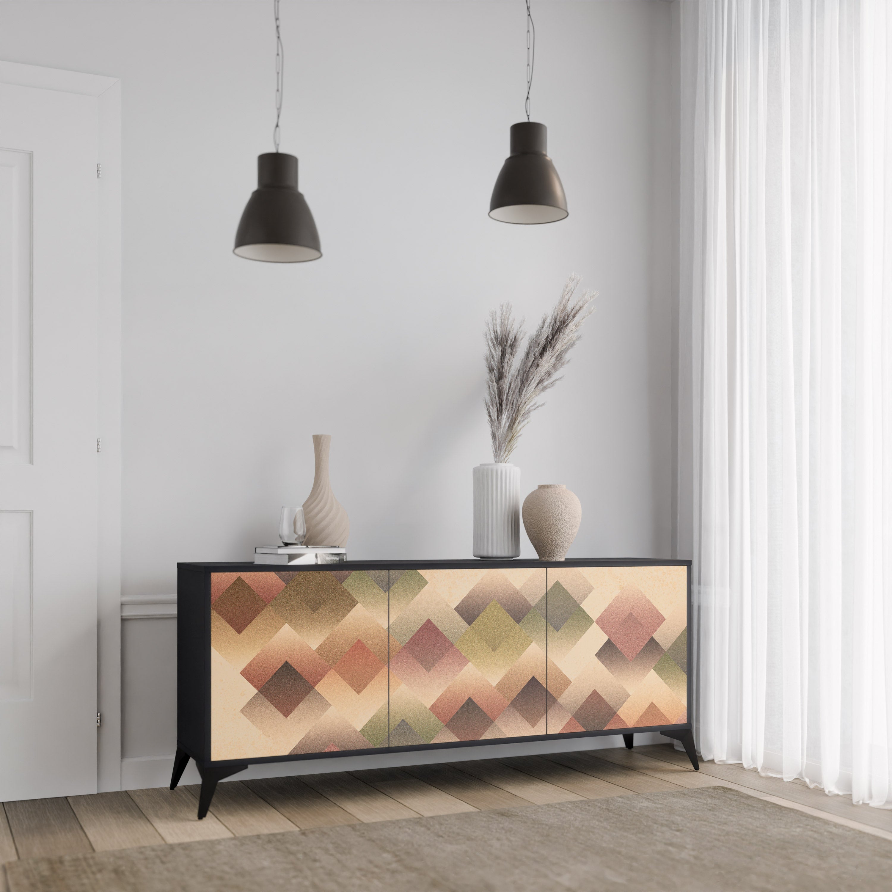 GEOMETRIC FUSION 3-Door Sideboard in Black Finish