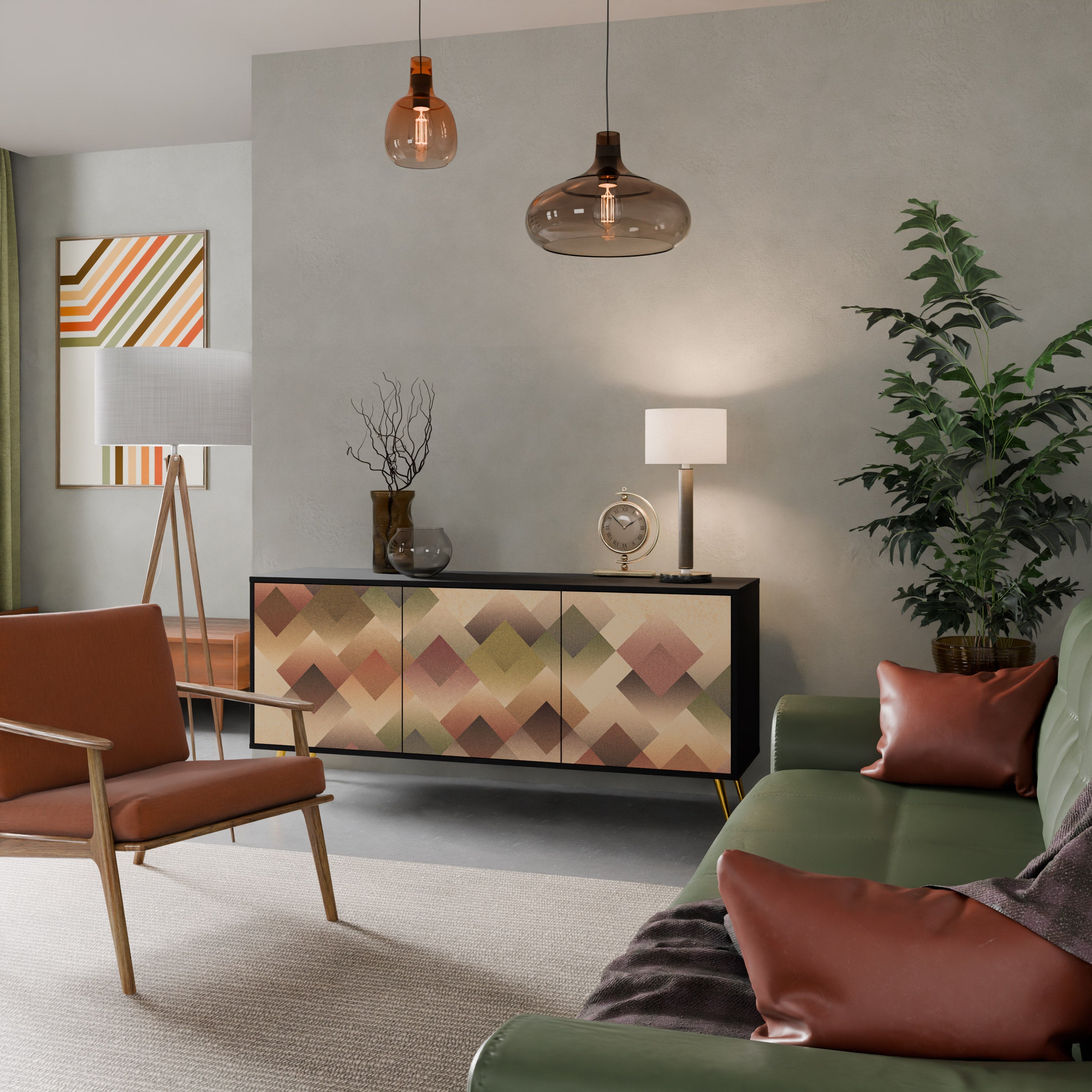 GEOMETRIC FUSION 3-Door Sideboard in Black Finish