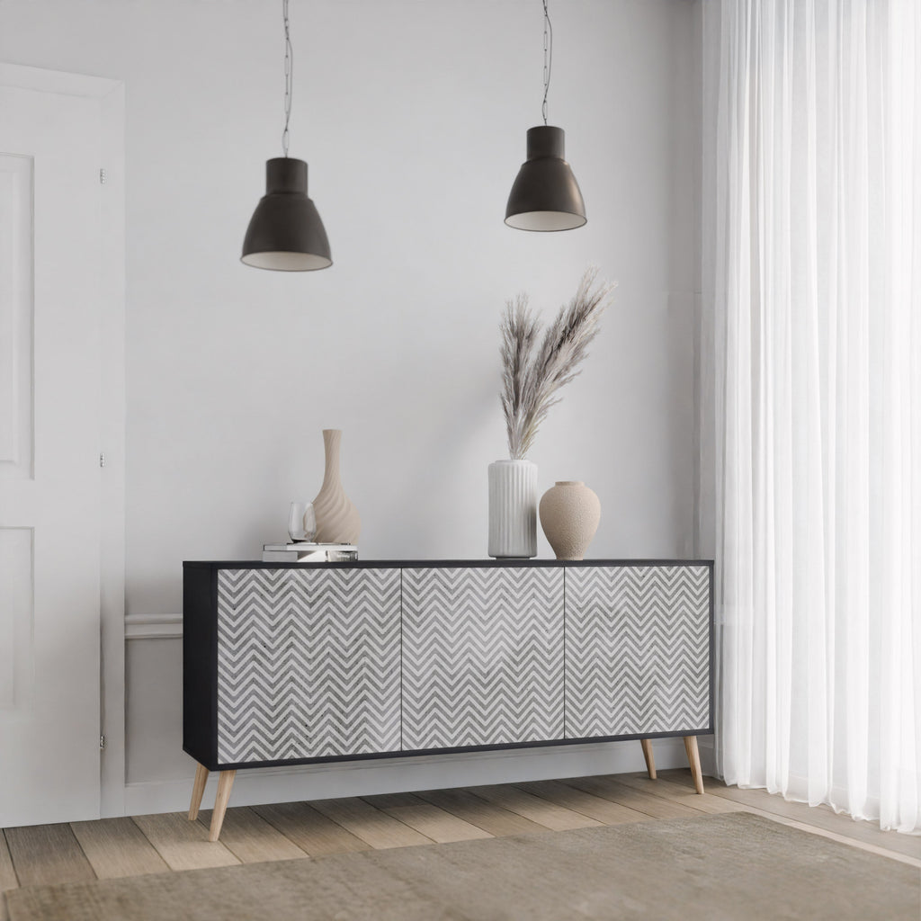 CONCRETE ZIG ZAG 3-Door Sideboard in Black Finish