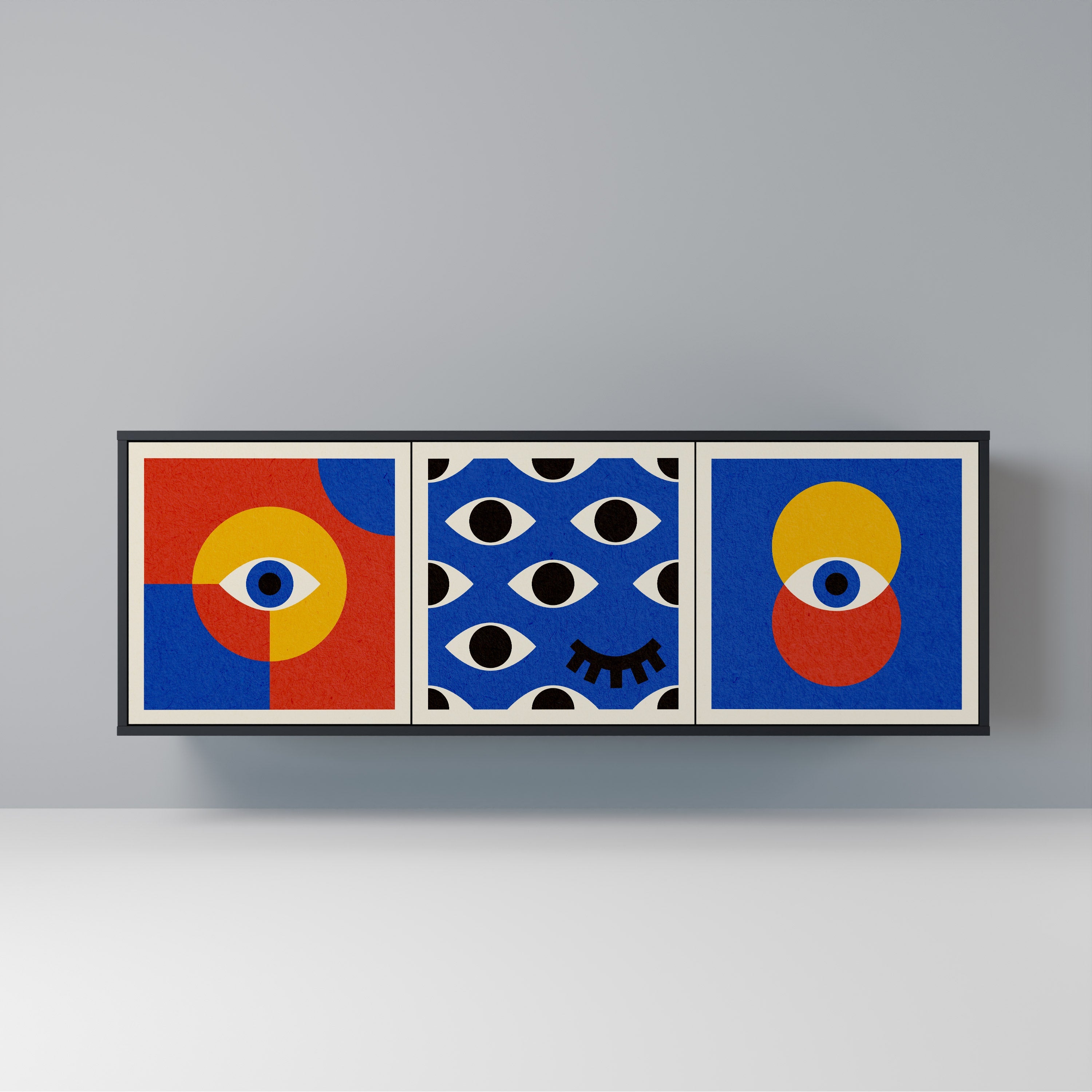 GEOMETRIC EYES 3-Door Sideboard in Black Finish
