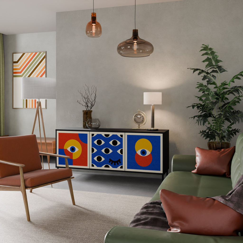 GEOMETRIC EYES 3-Door Sideboard in Black Finish