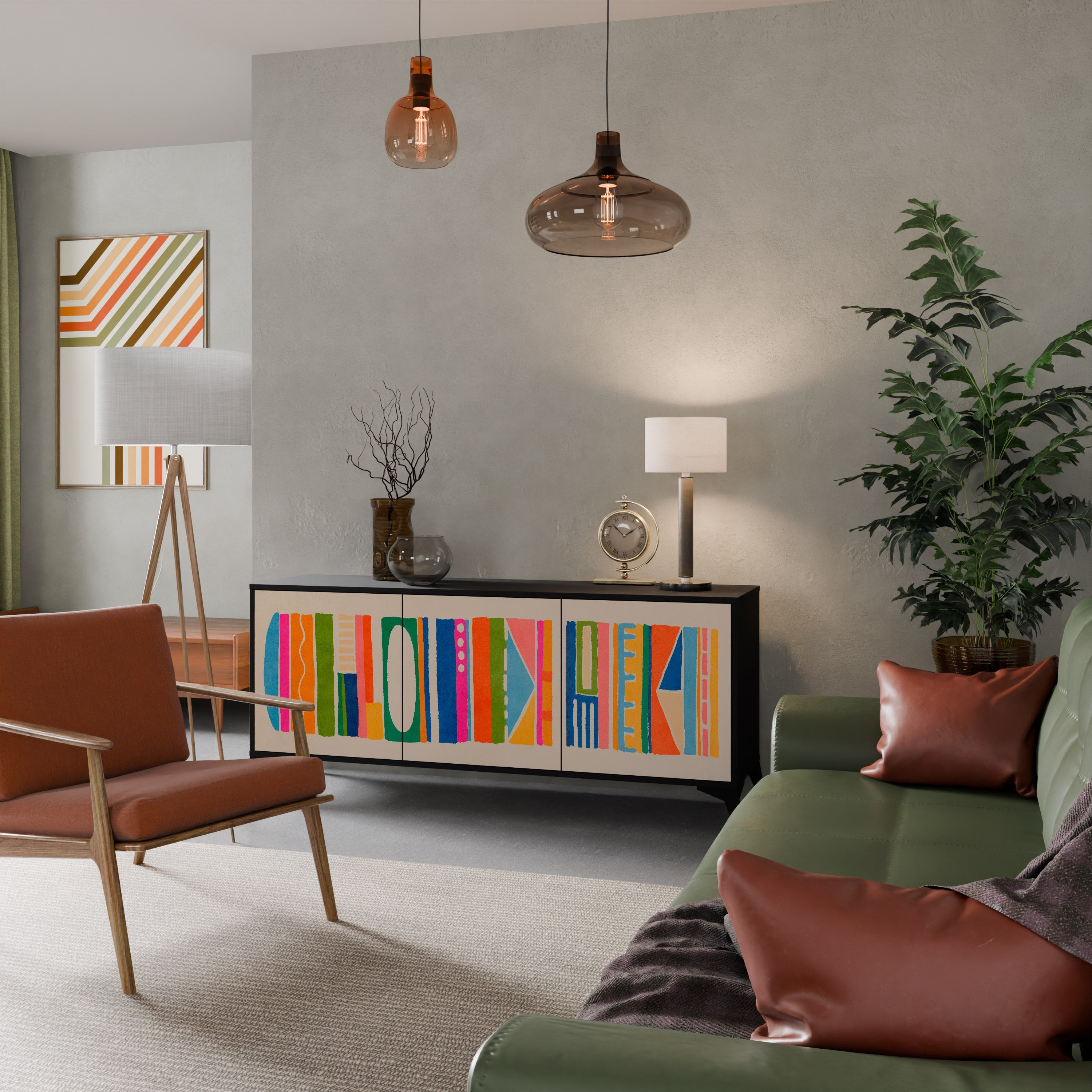 GEOMETRIC SHINE 3-Door Sideboard in Black Finish