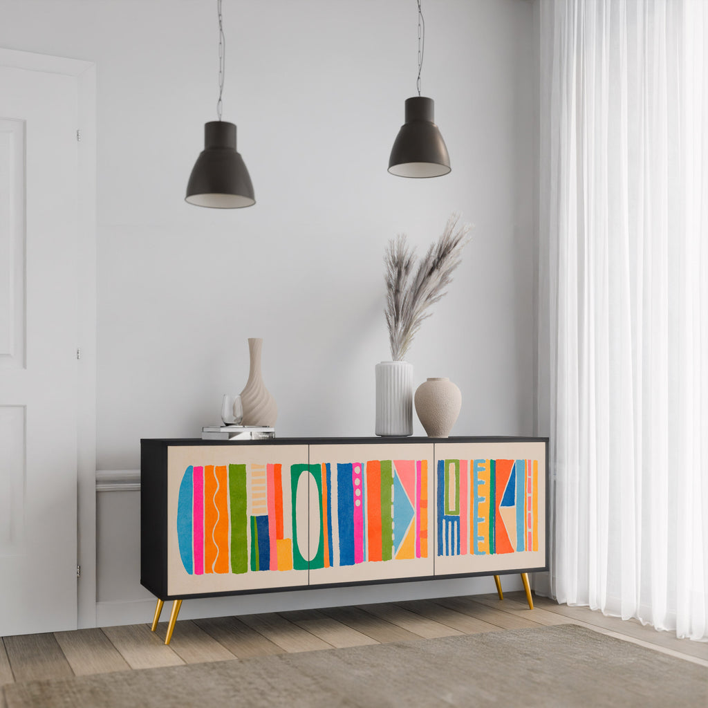 GEOMETRIC SHINE 3-Door Sideboard in Black Finish