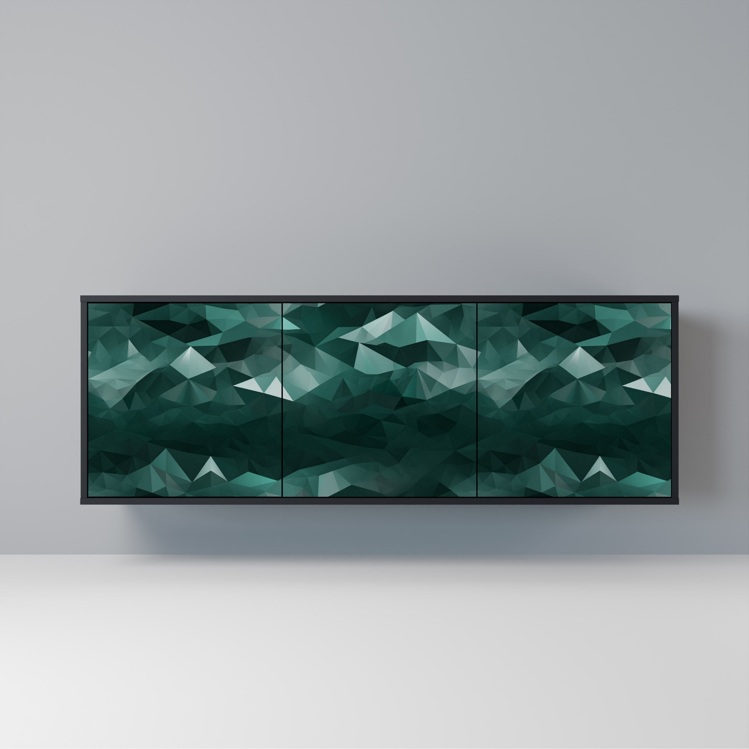 POLYGONAL FLOATING 3-Door Sideboard in Black Finish